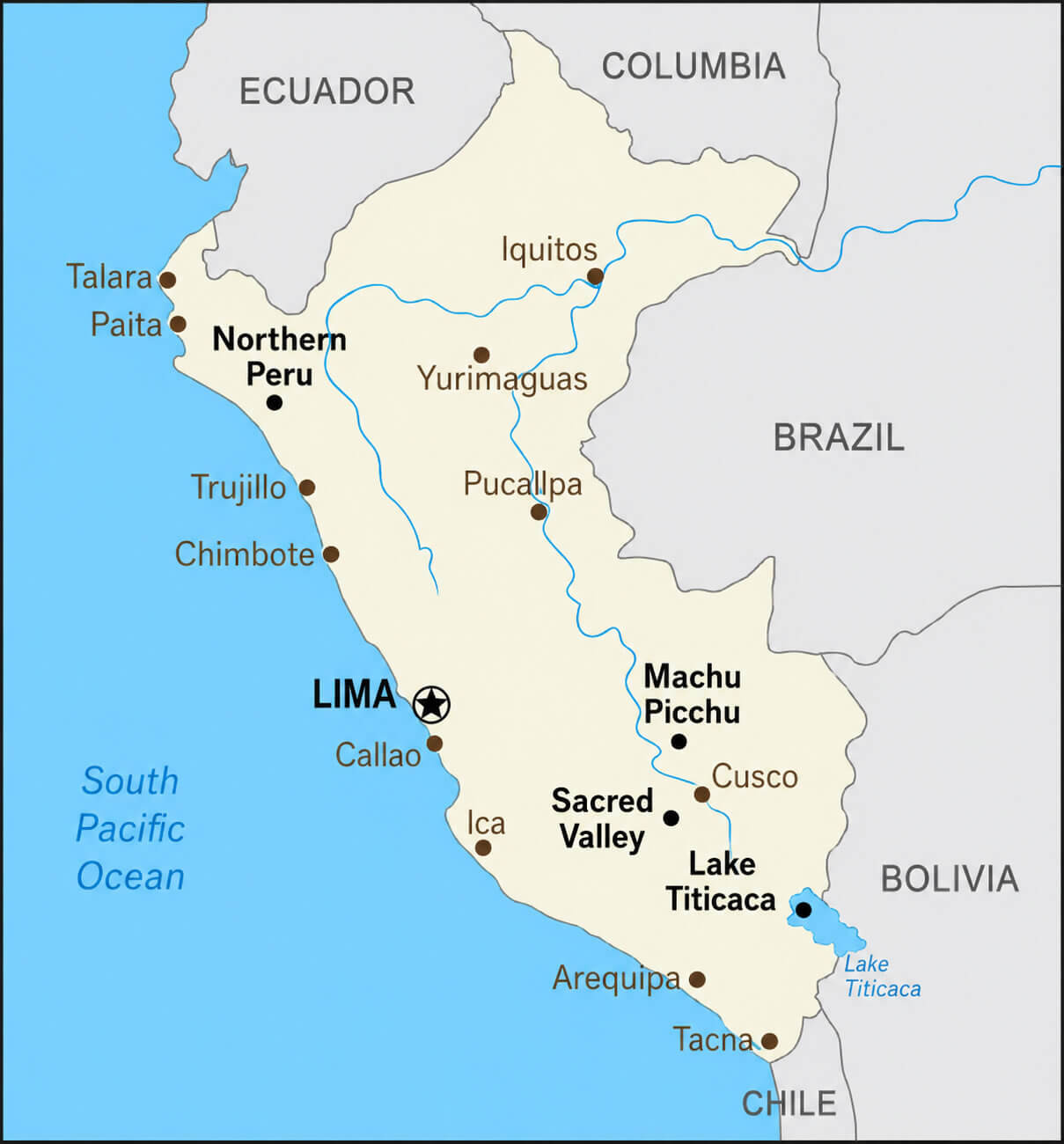 Peru cities and rivers map
