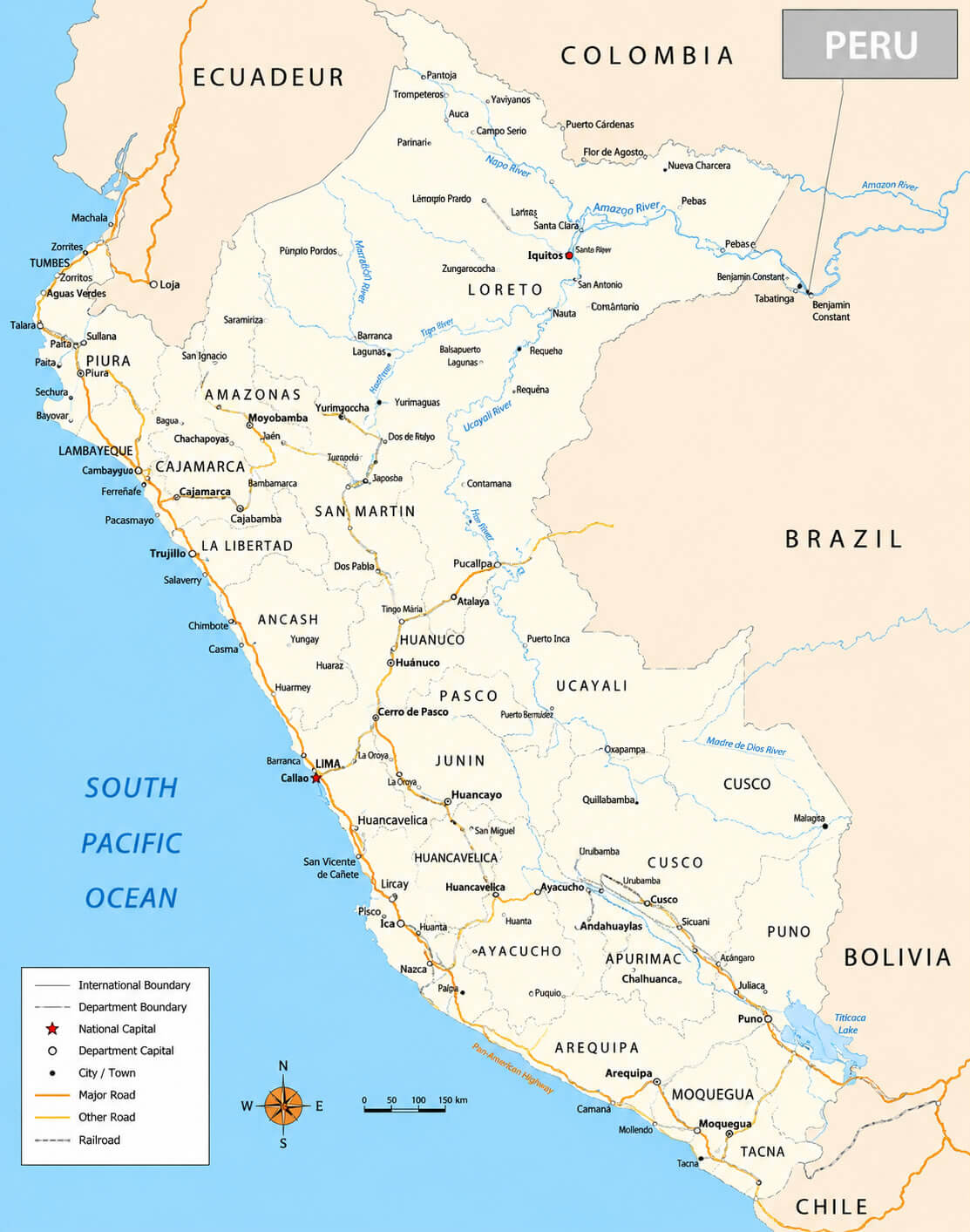 Peru cities map with roads