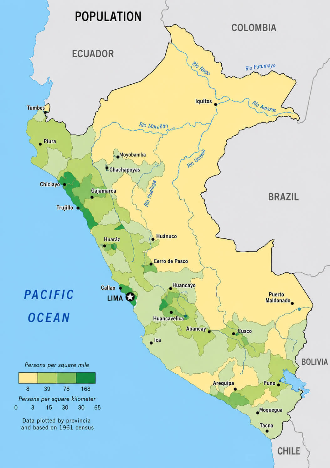 Peru population density map
