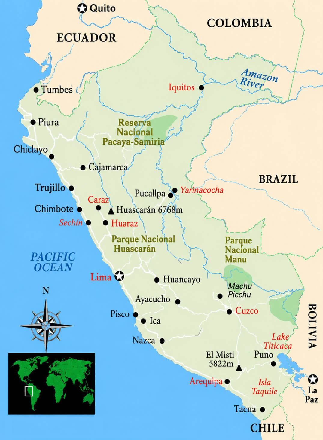 Peru tourist attractions map