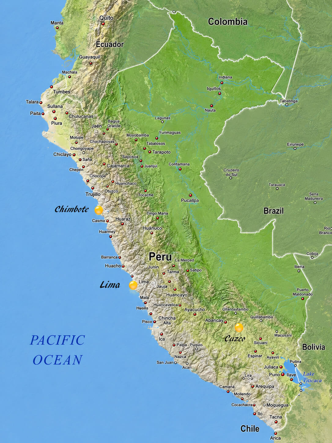 Peru physical terrain map