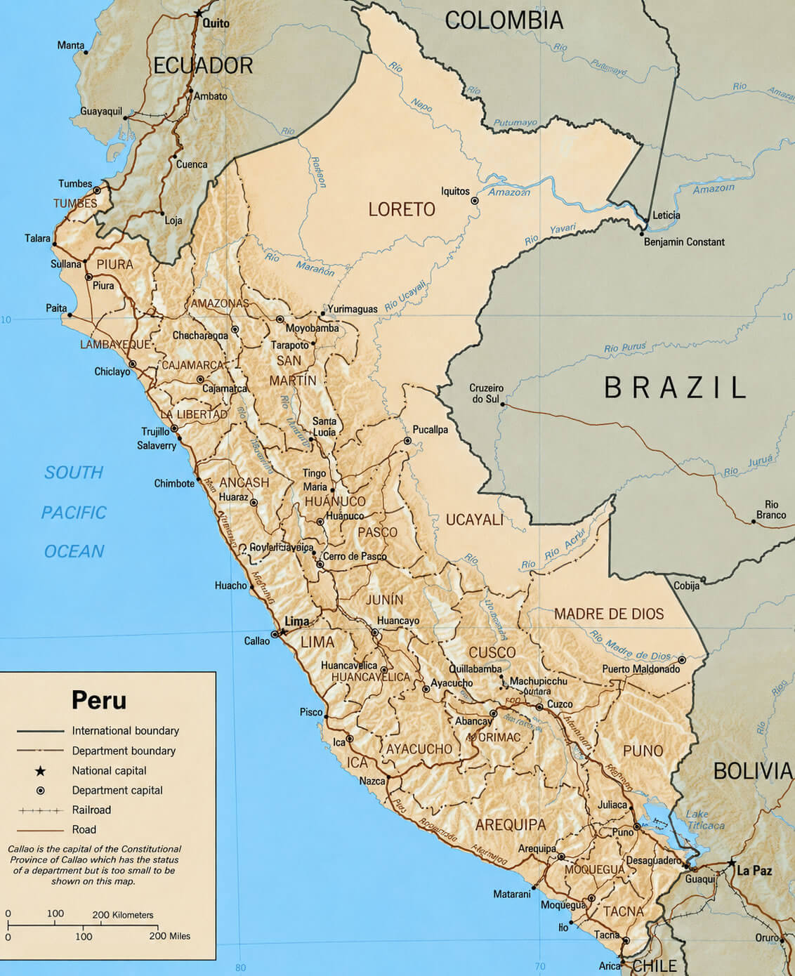 Peru road rail road map