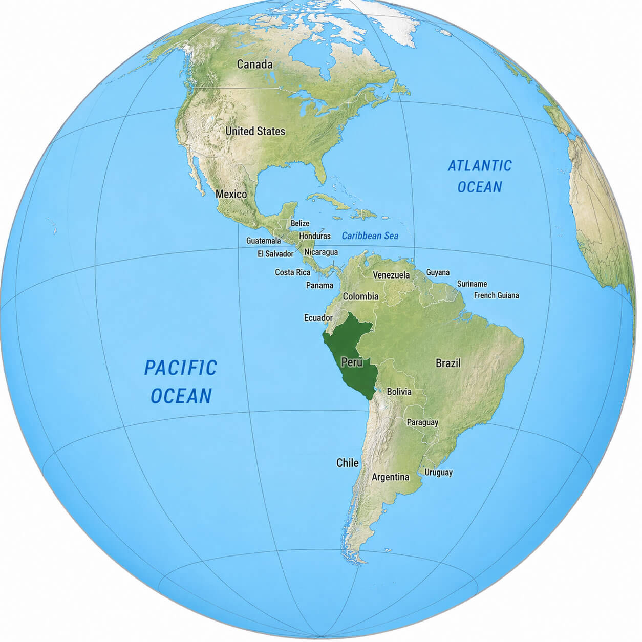 Peru on World globe map