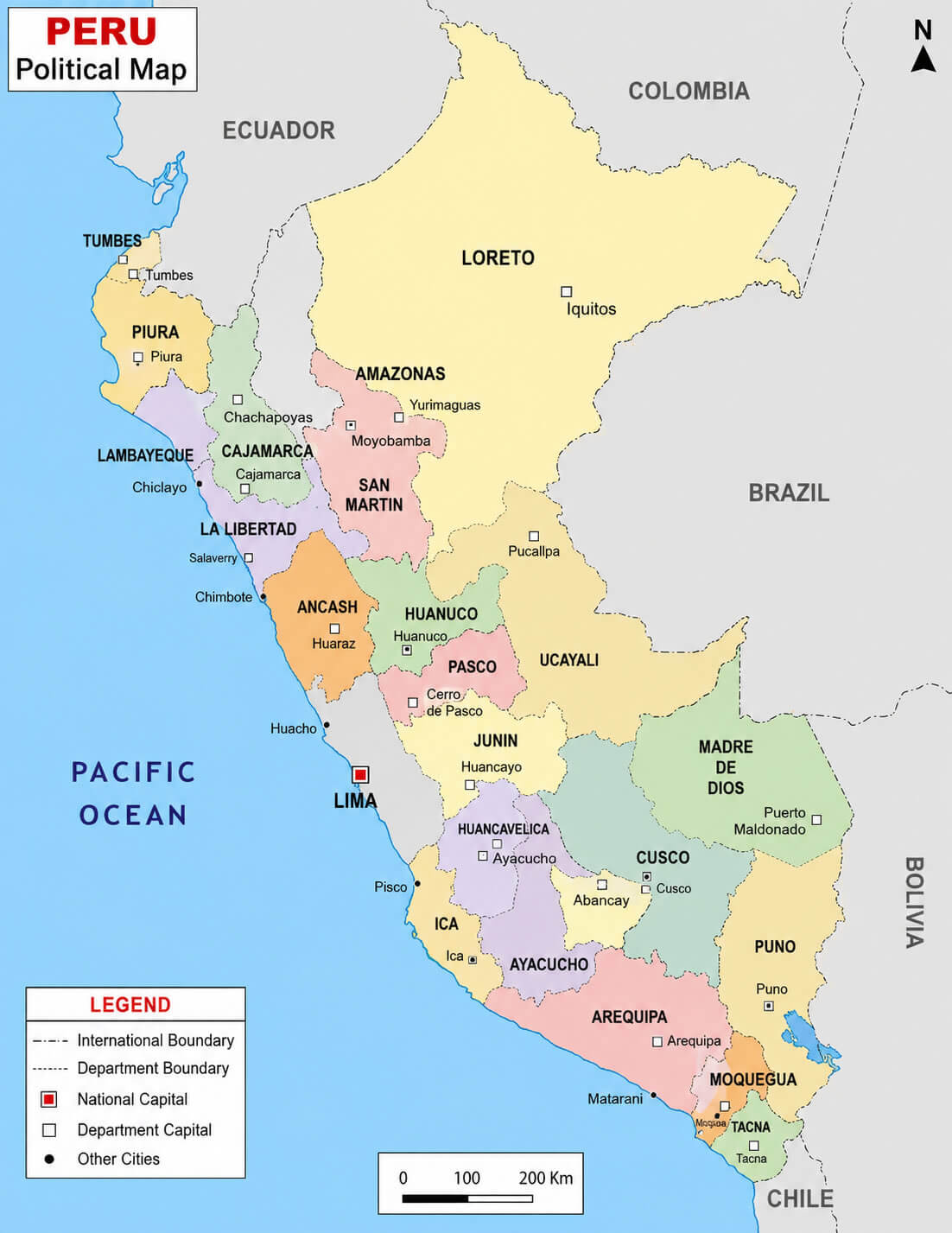 Political map of Peru