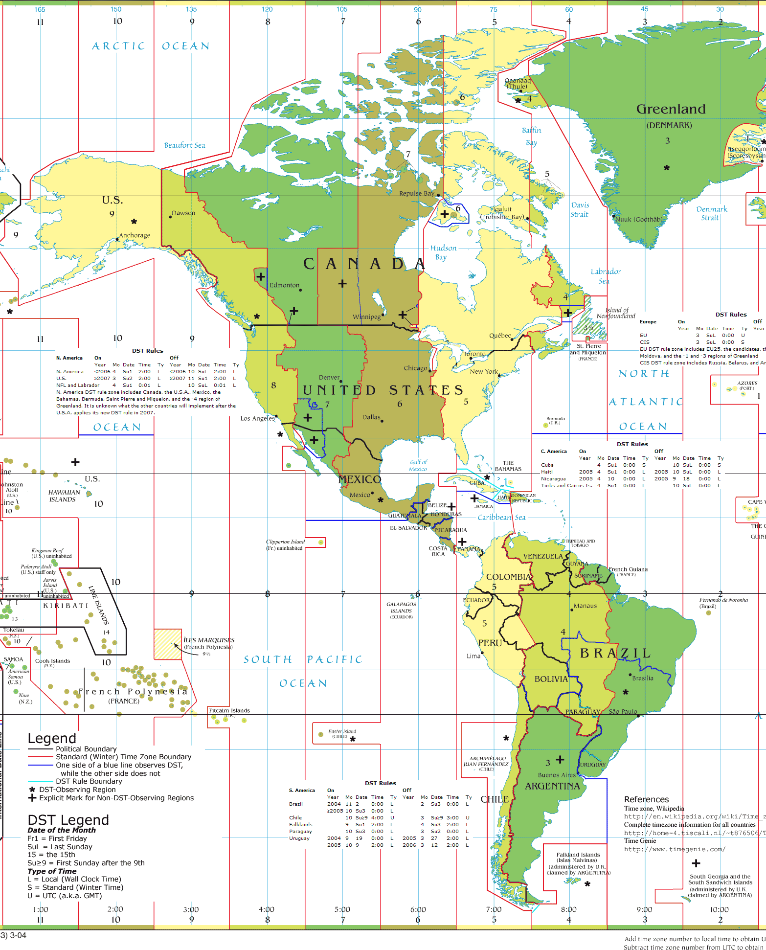 Americas time zones map