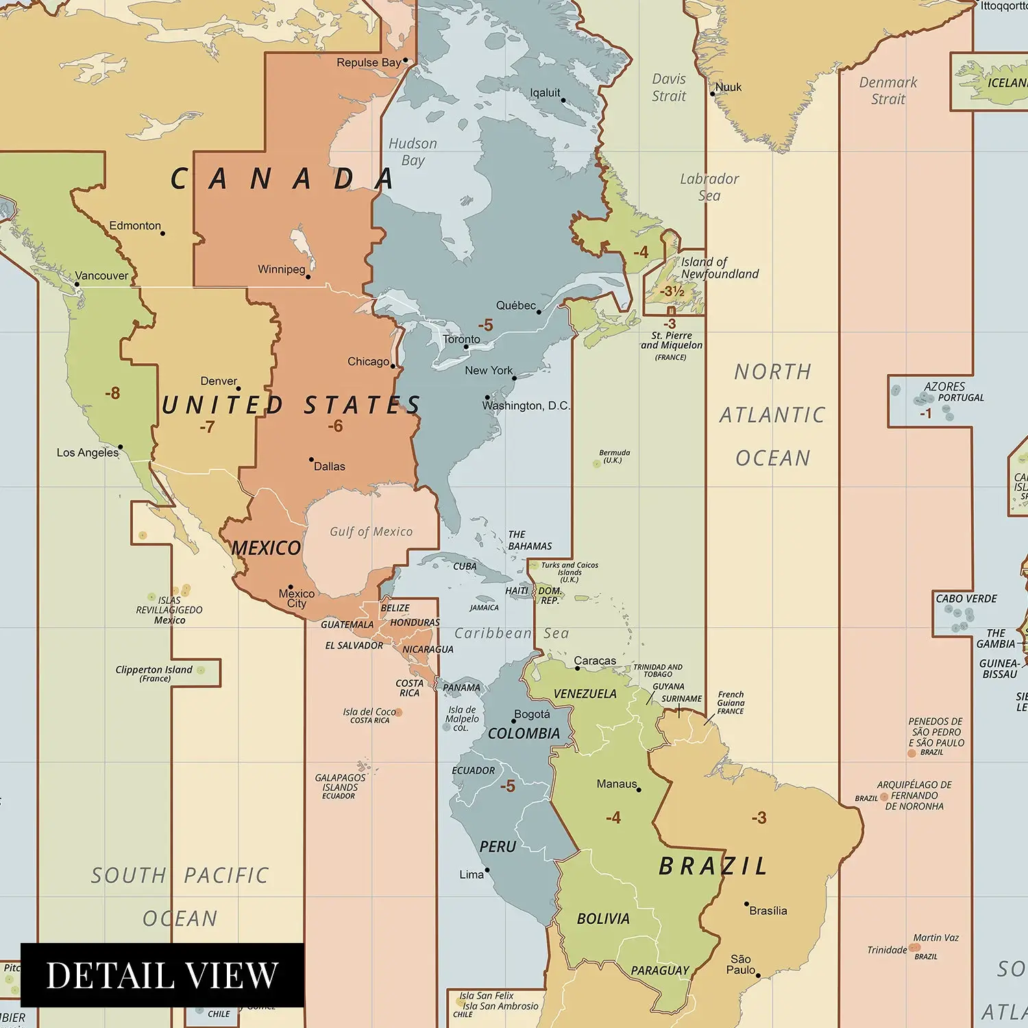 North and South America time zone map