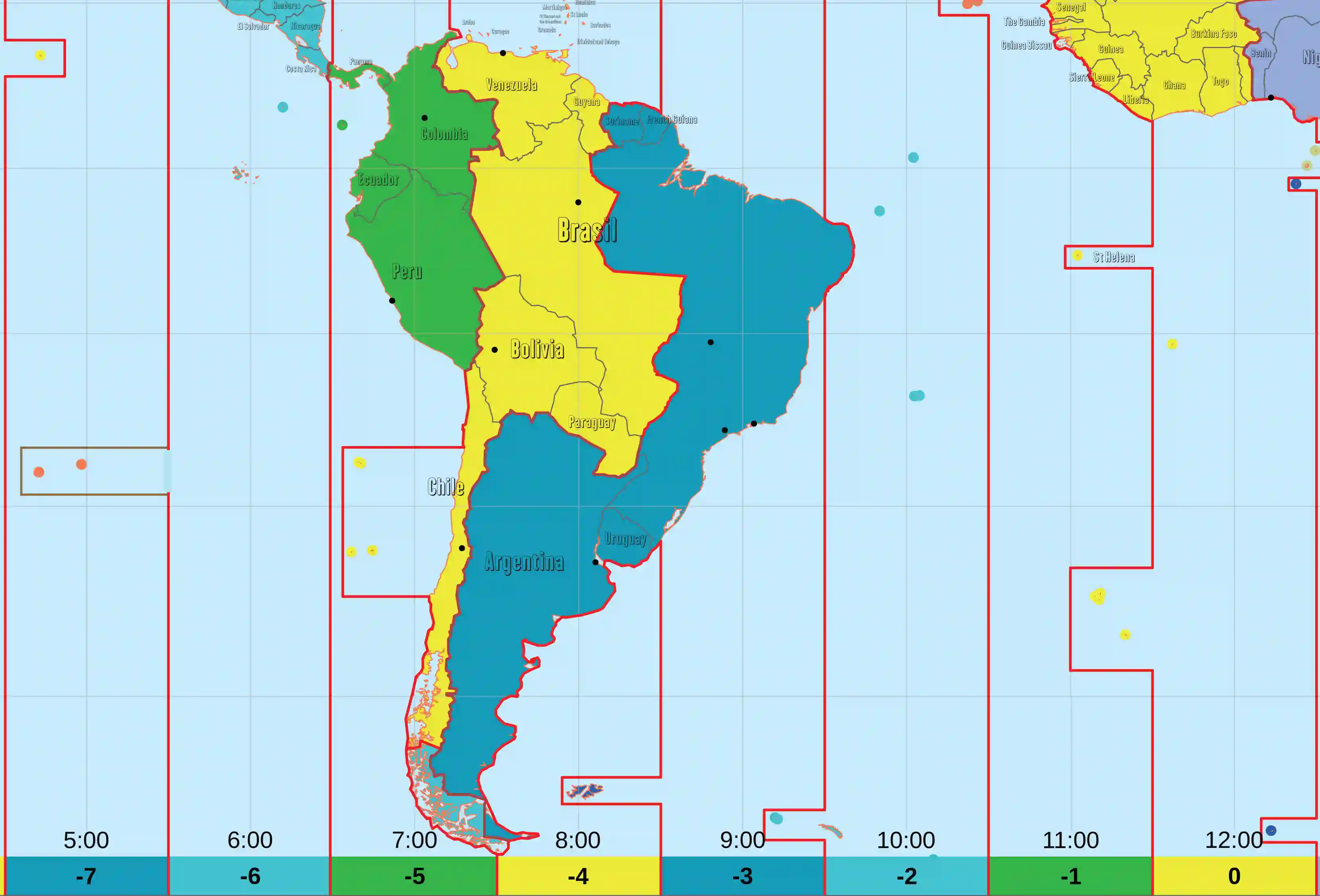 South America time zone map