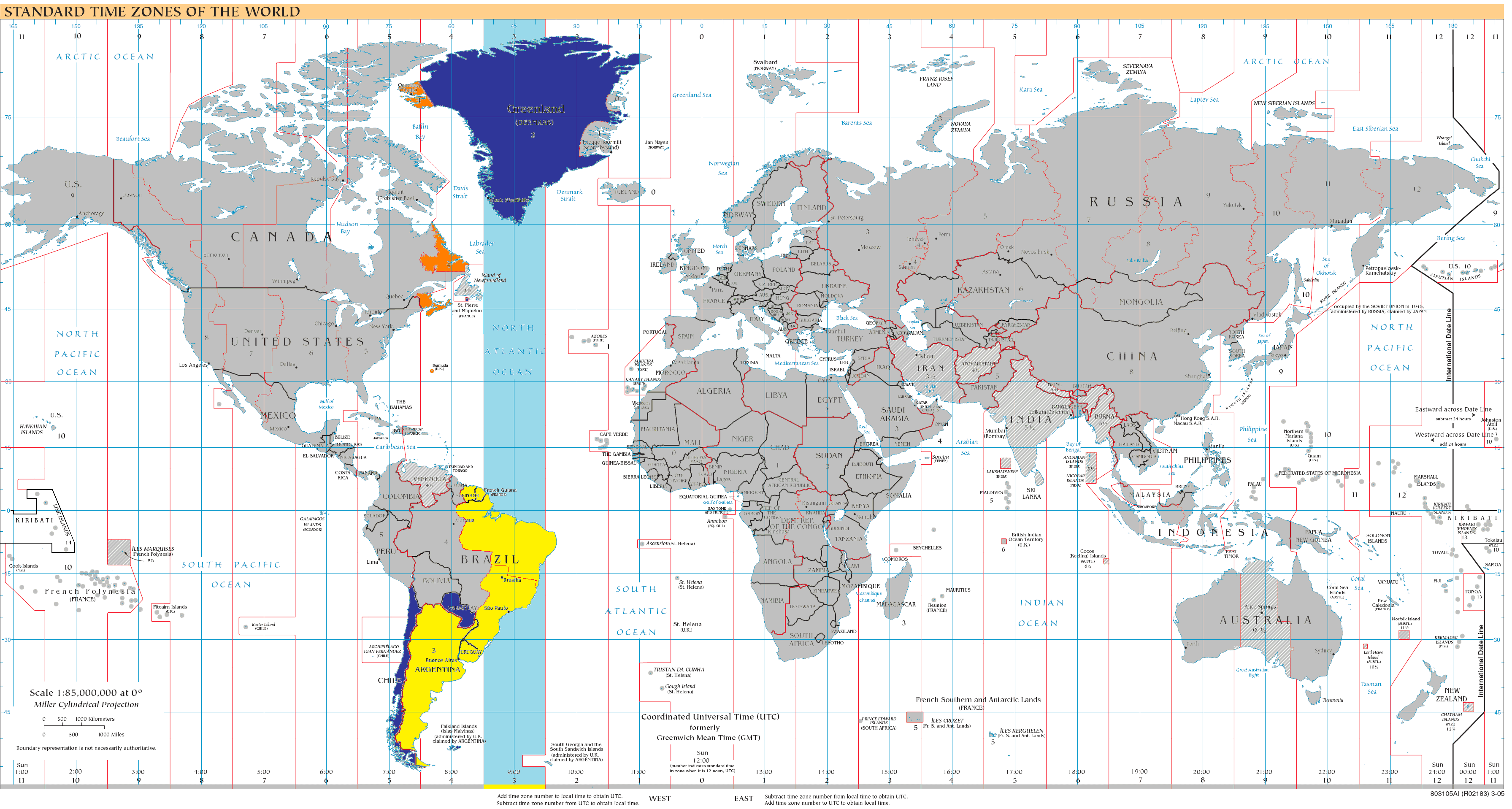 South America time zones map UTC