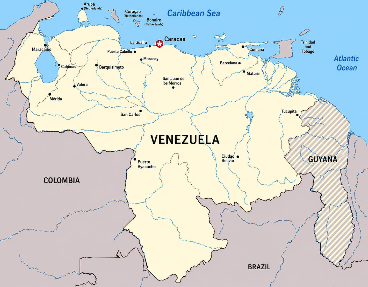 Venezuela country map with capital Caracas