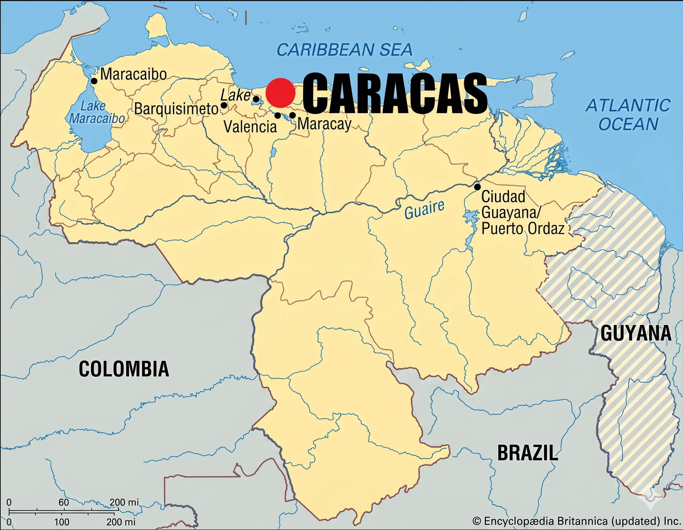 Venezuela political map witth Caracas and rivers