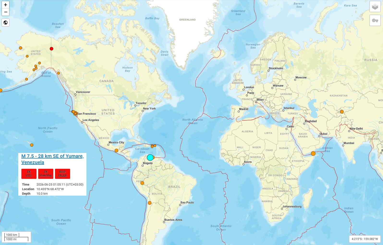 Venezuela Earthquake 2026 with World street map