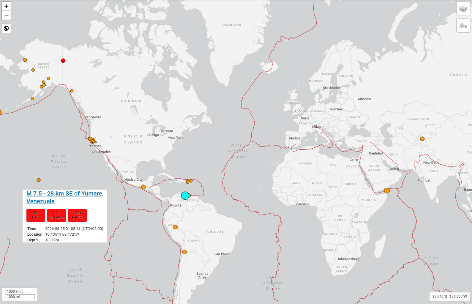 Venezuela Earthquake map 25 june 2026