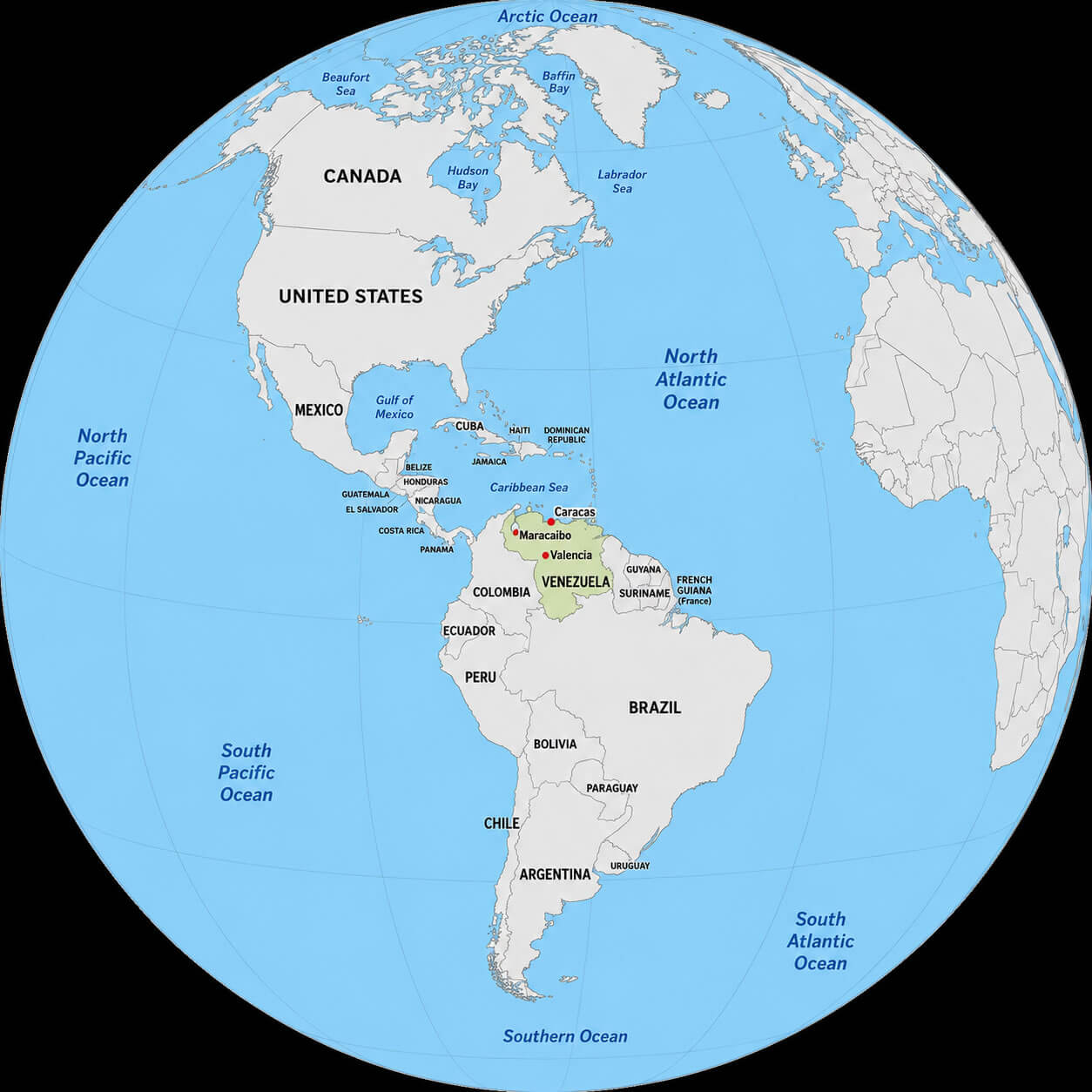Venezuela location map with Americas