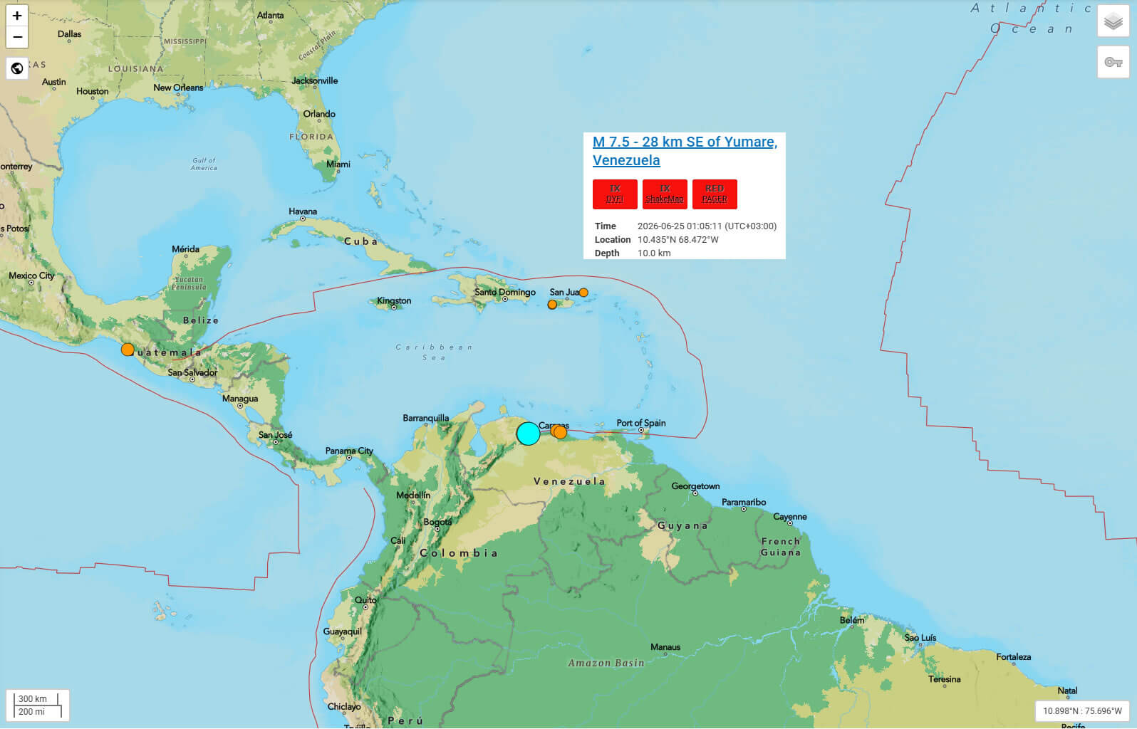 Venezuela terrain earthquake map 2026