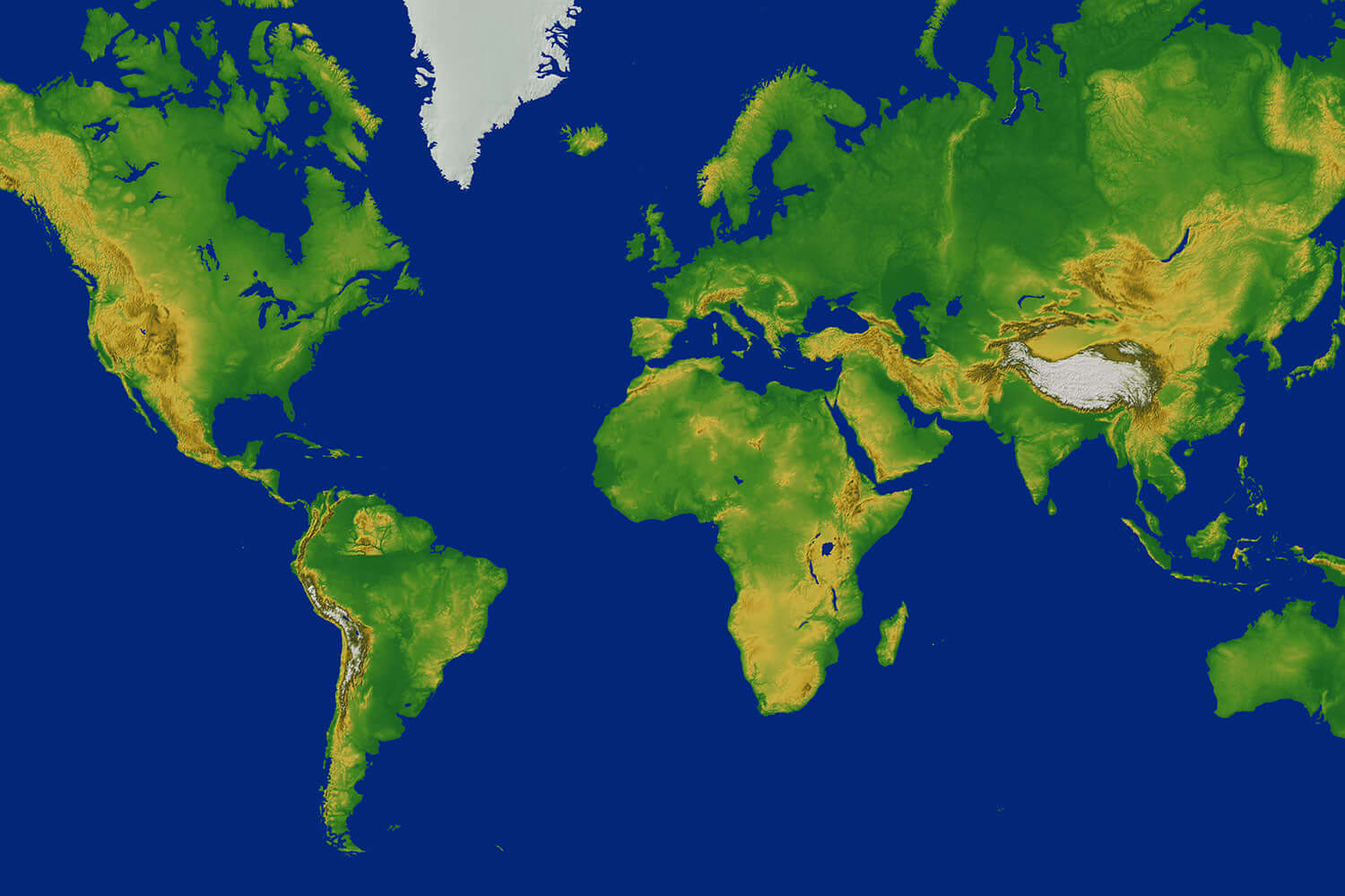 Blank map of the World with physical features