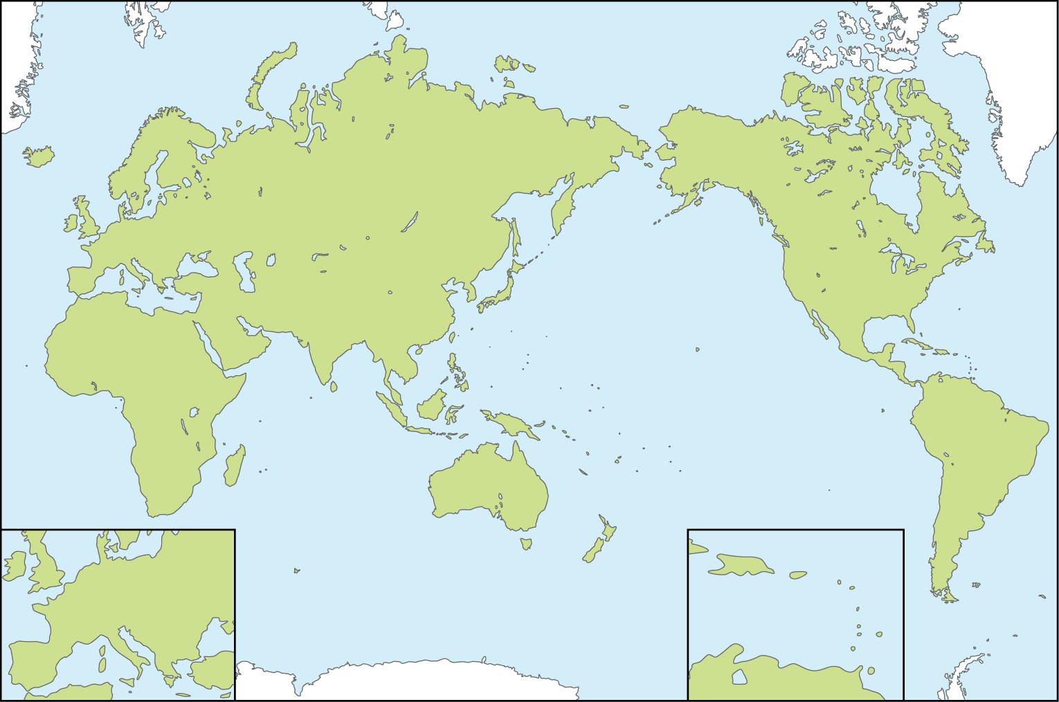 Pacific centeres Blank World map