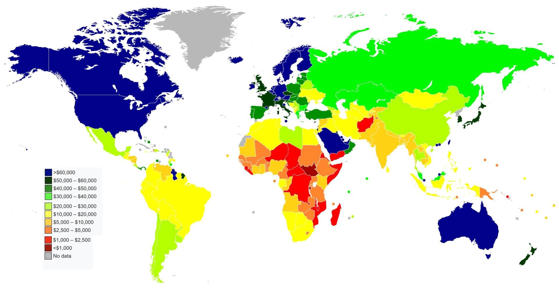 World countries by GDP per capita map 2023