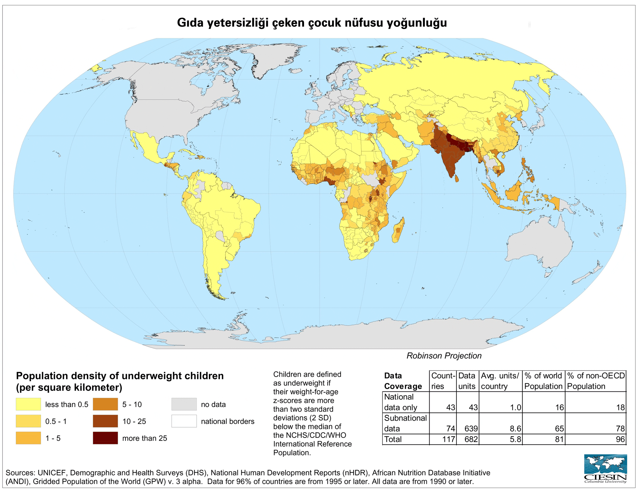 World food shortage map in Turkish