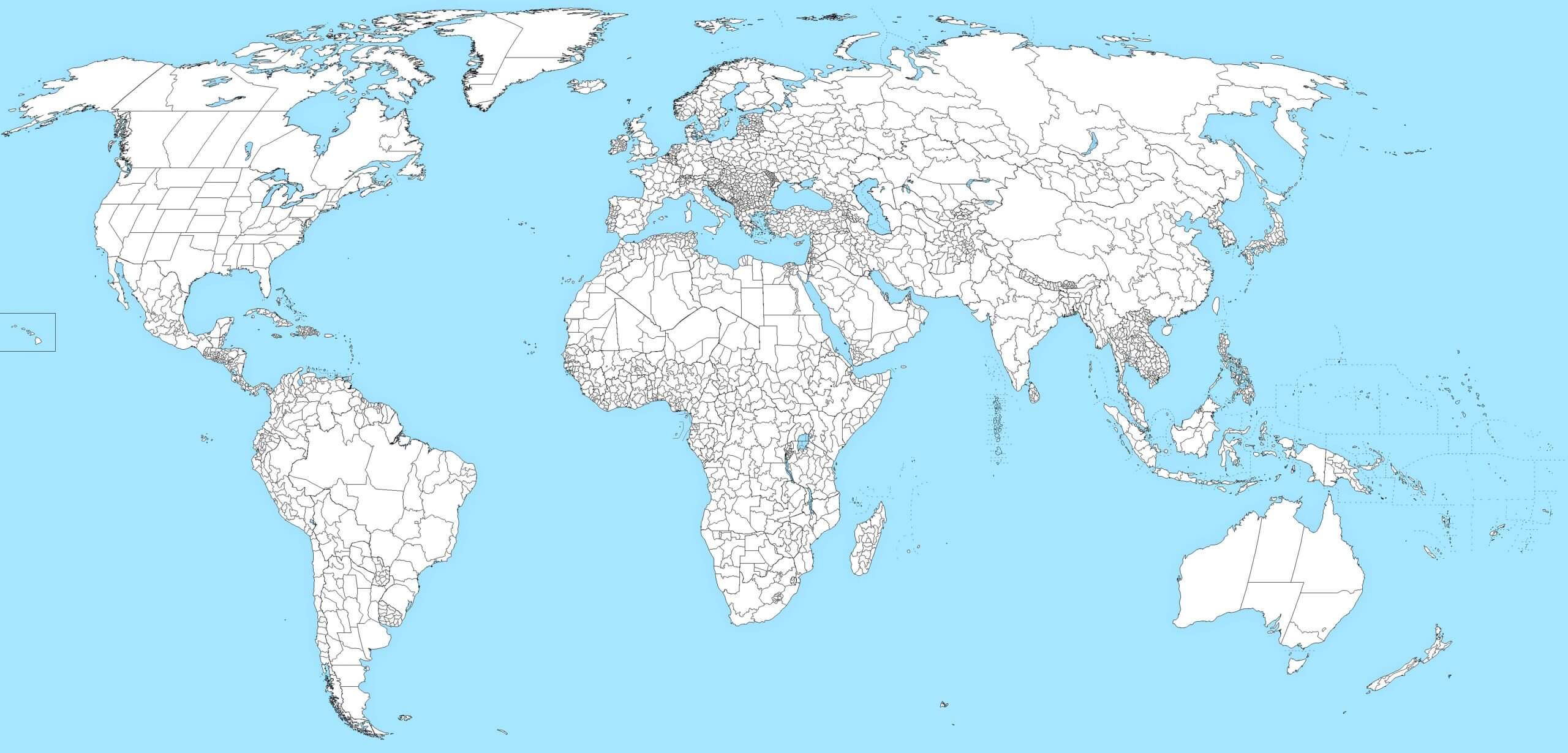 World outline Blank map with US states and provinces