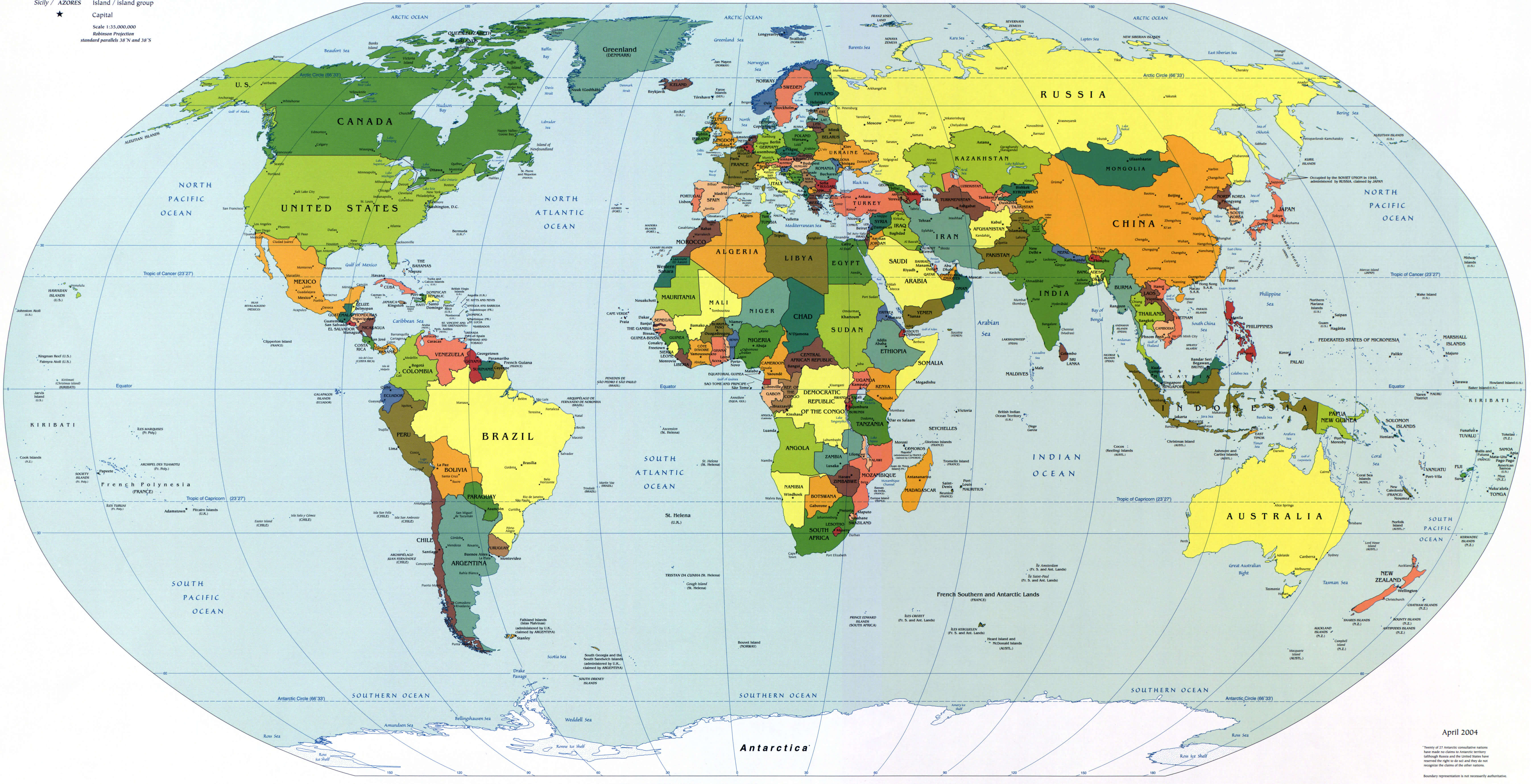 World countries major cities map