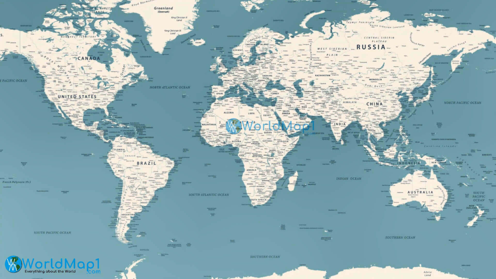 World map with countries and cities