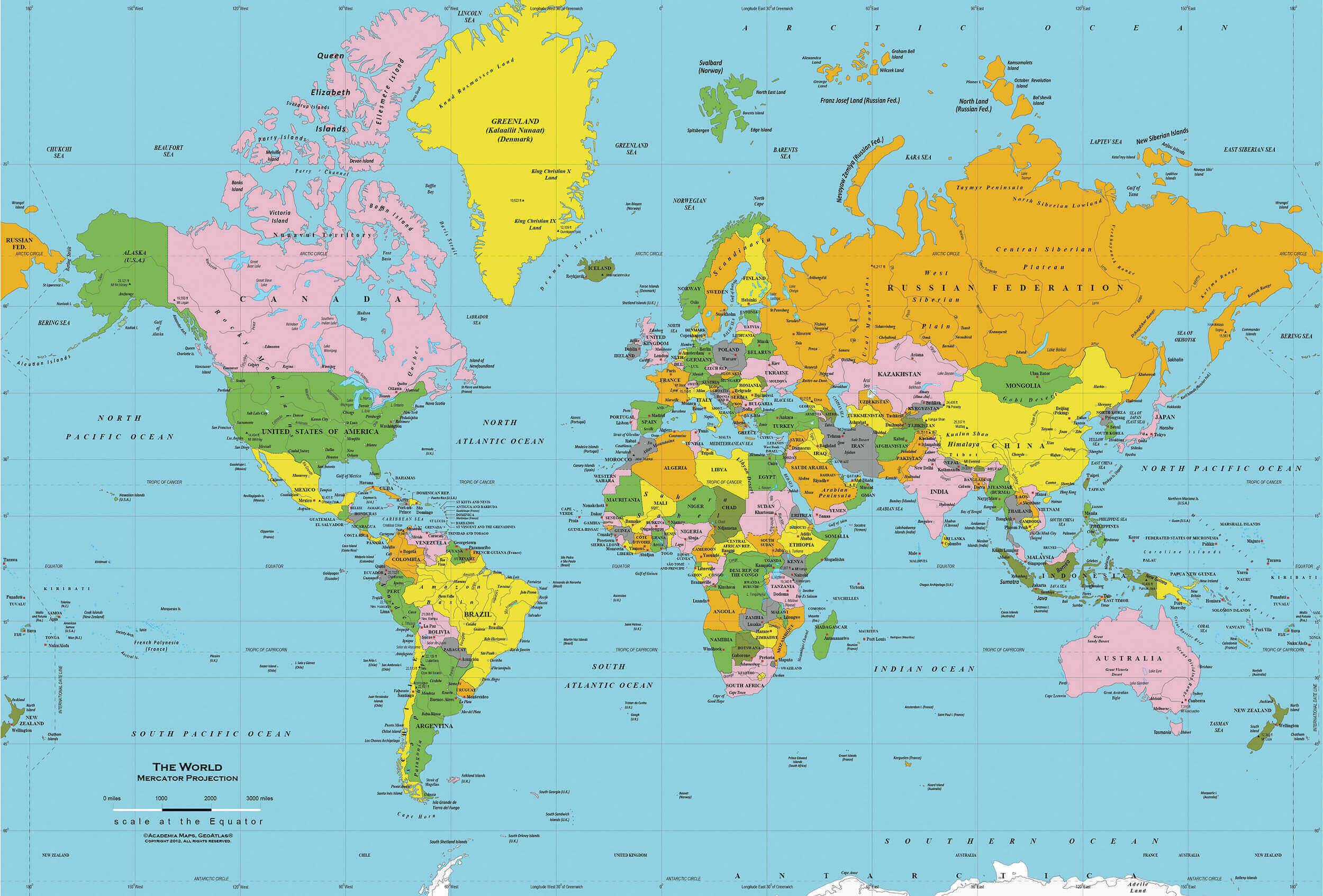 World political map countries cities