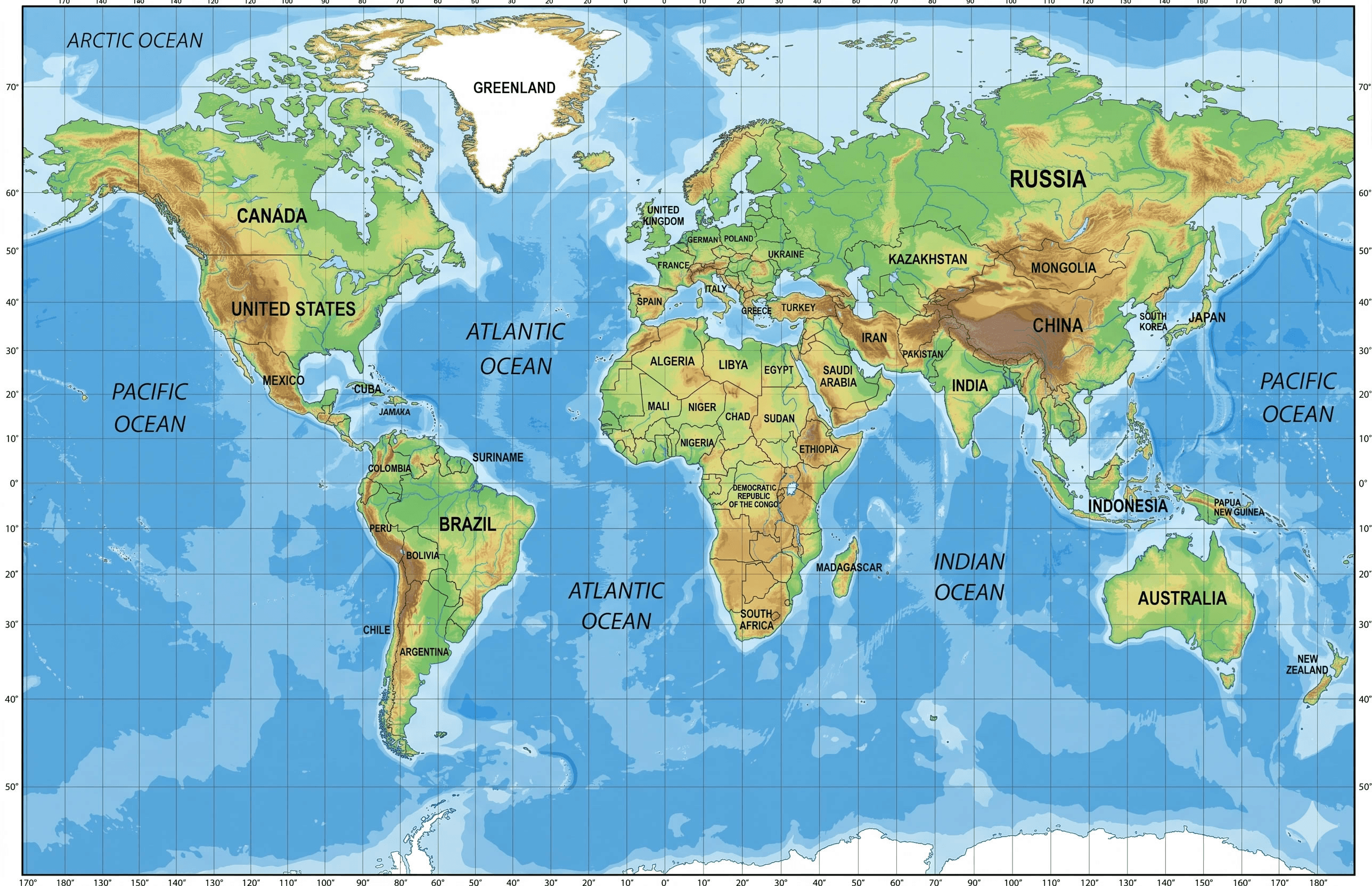 Blank physical World map