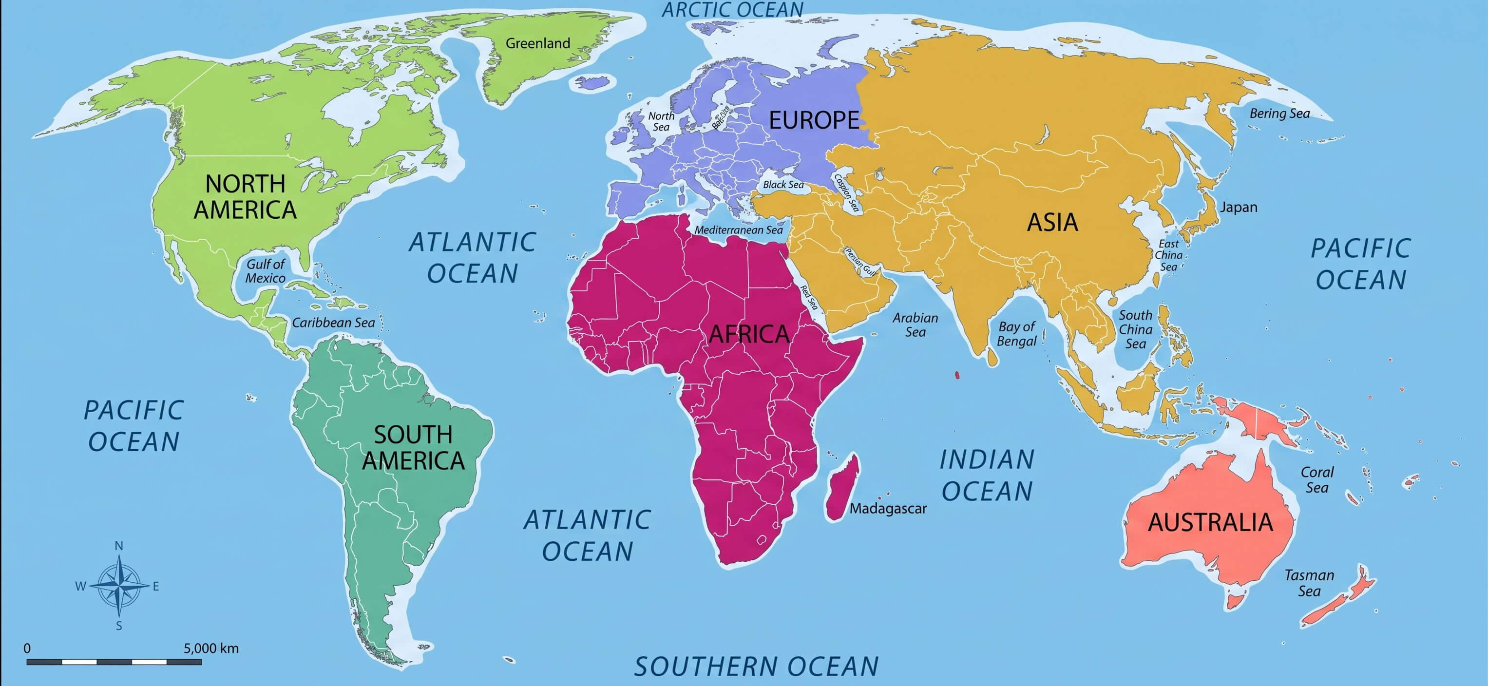 Continents map of the World