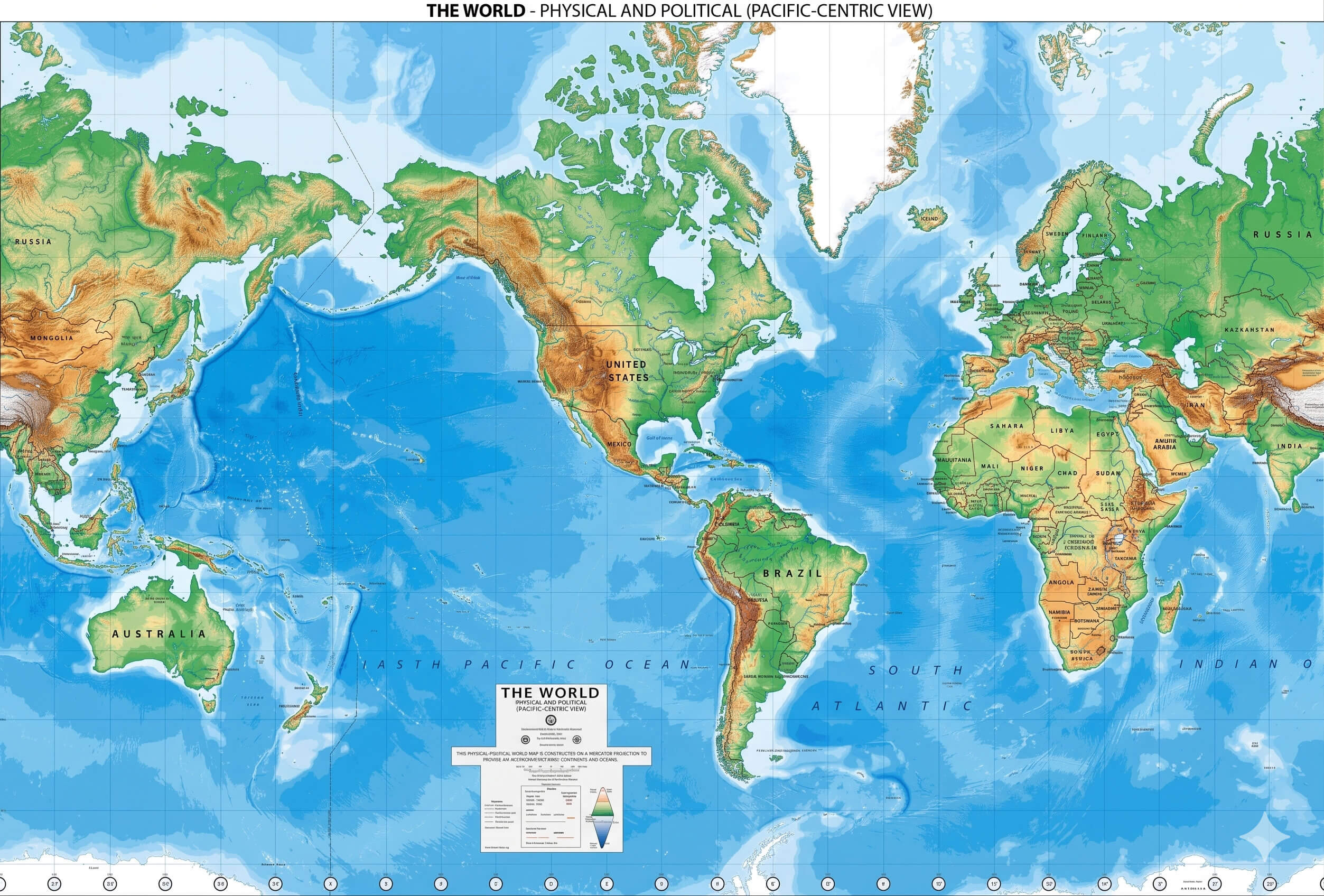 Detailed physical World map