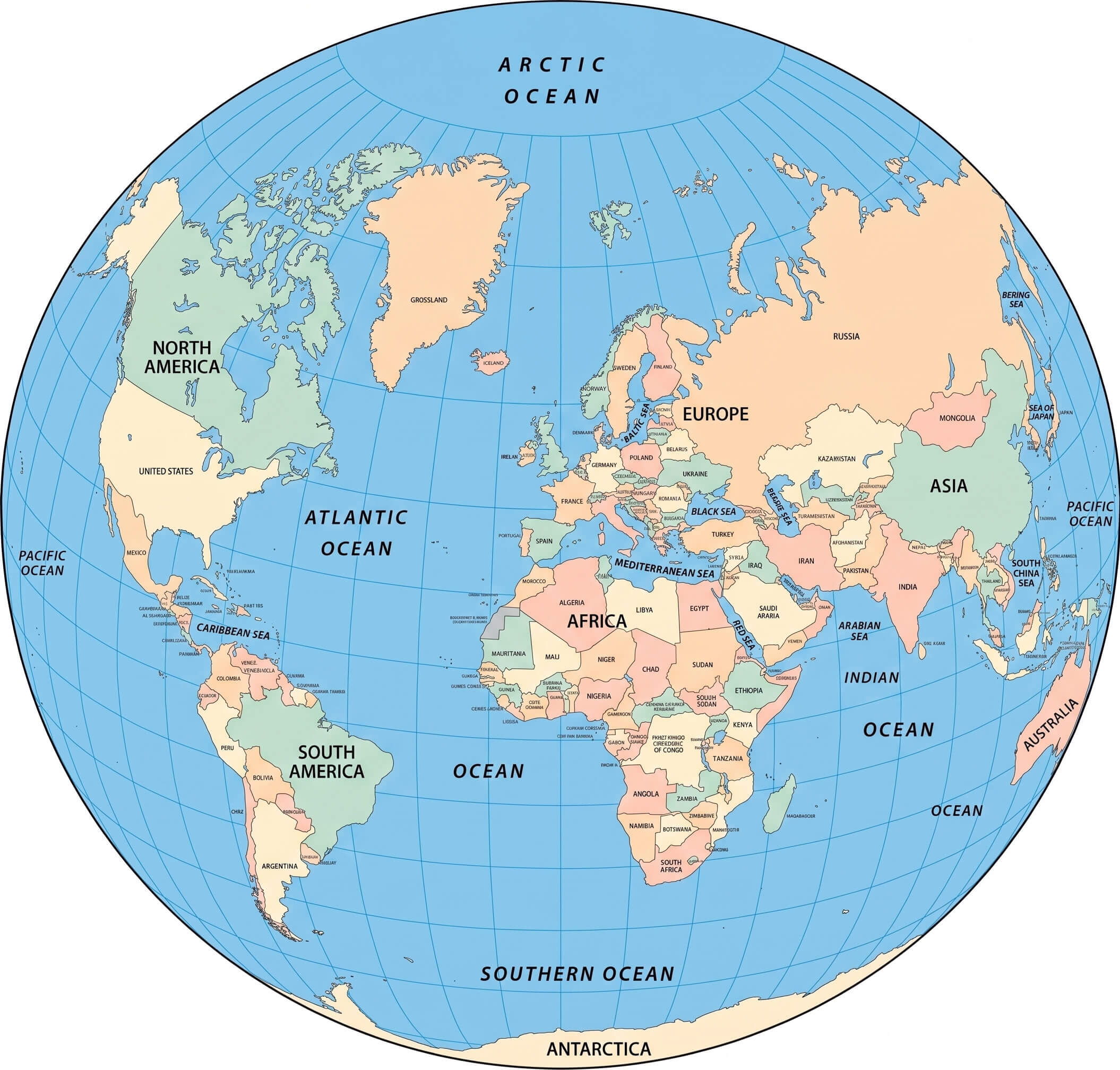 Globe map of the World