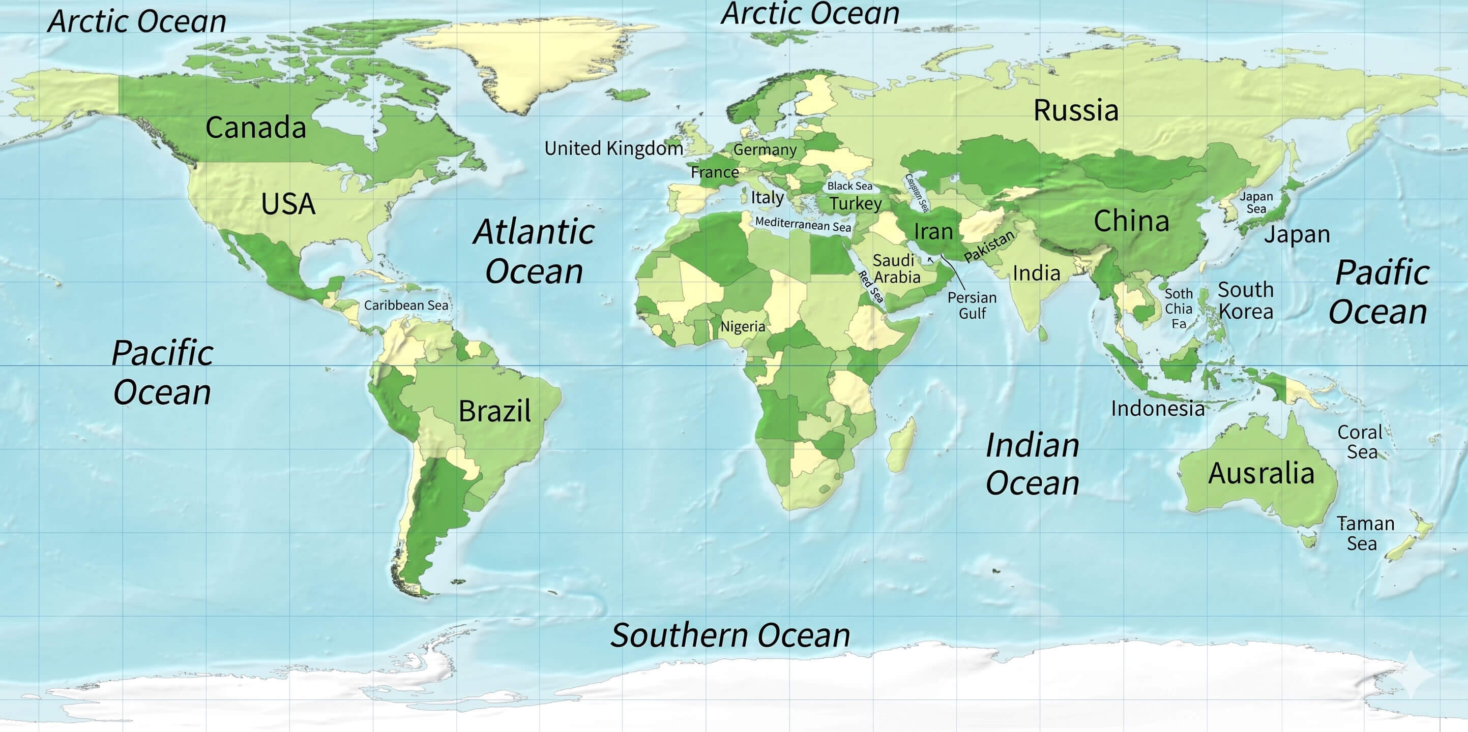 Terrain map of the World