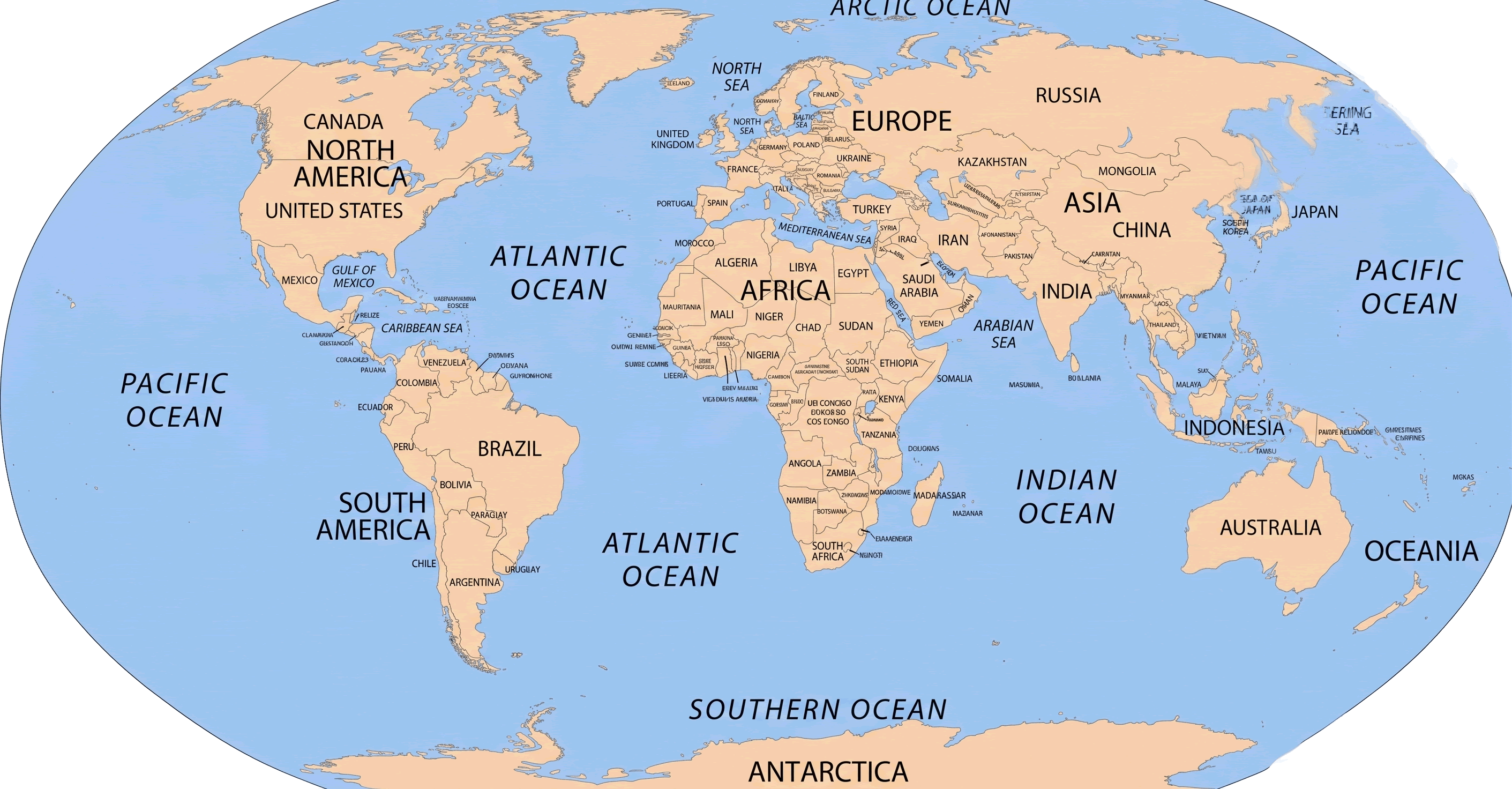 World colored blank map