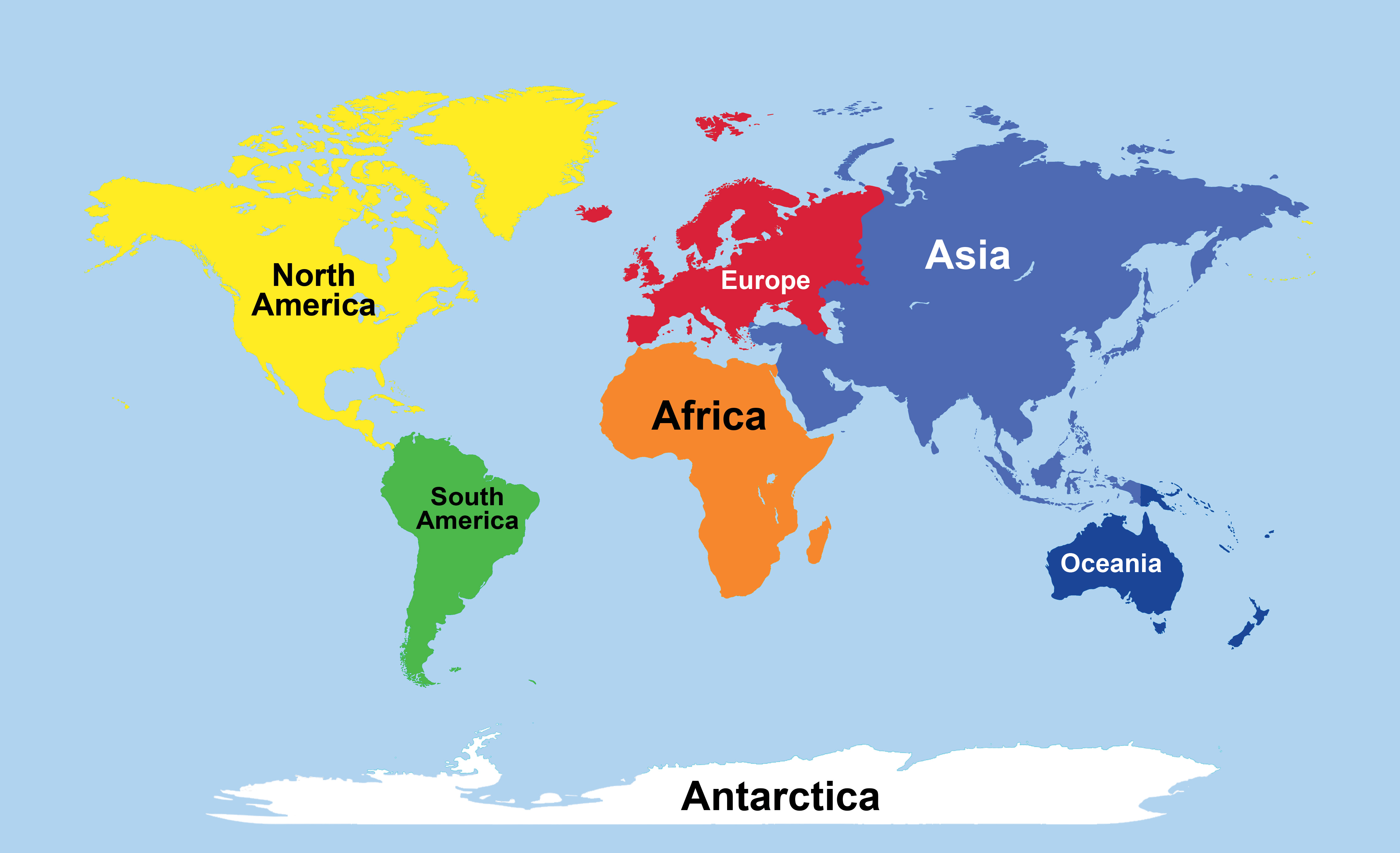 World continents colored map