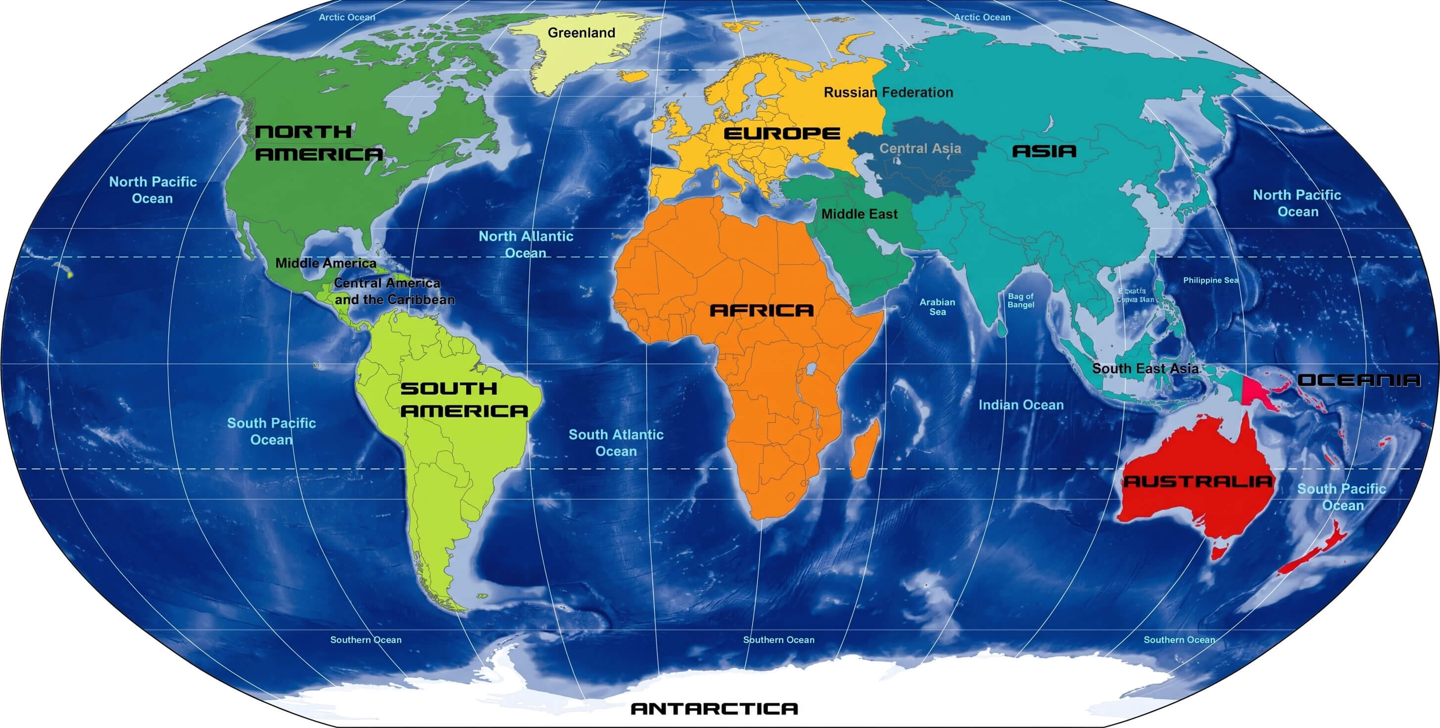 World continents political map