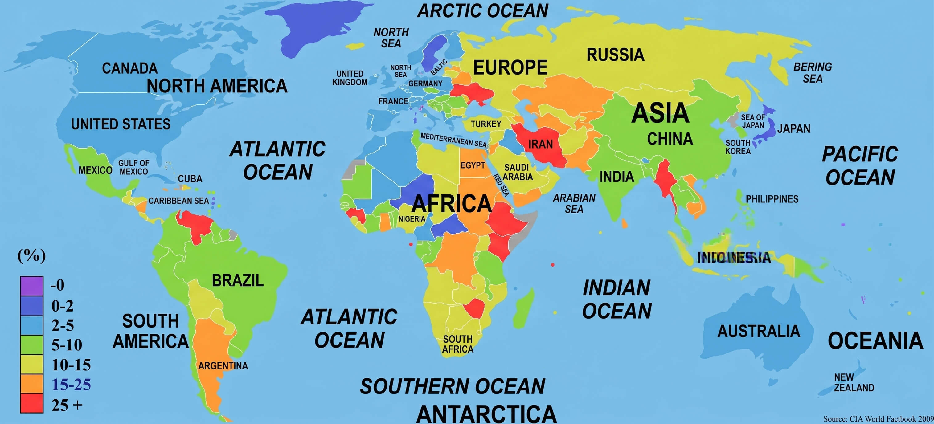 World countries inflation rates map