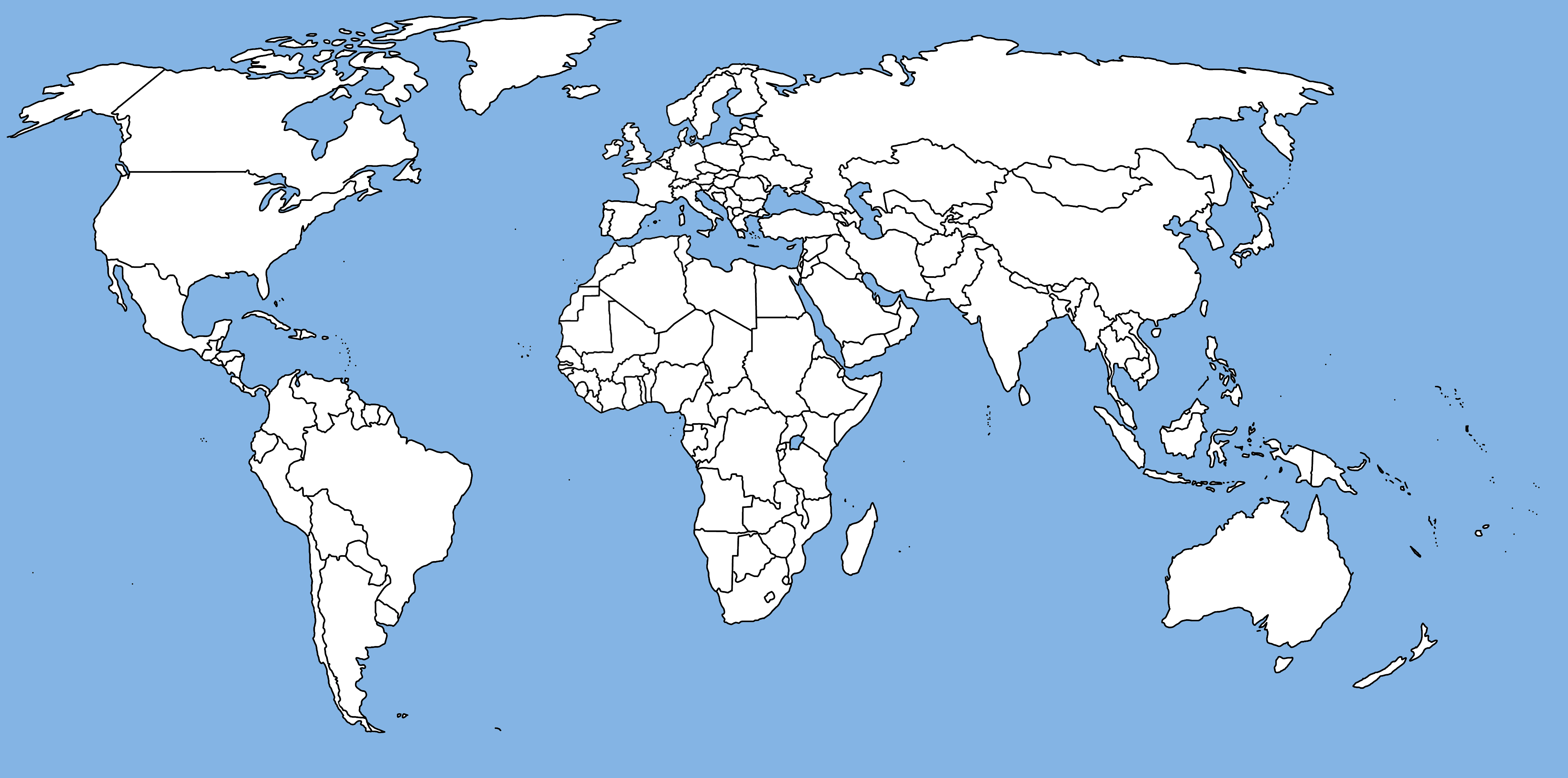 World country frontiers map