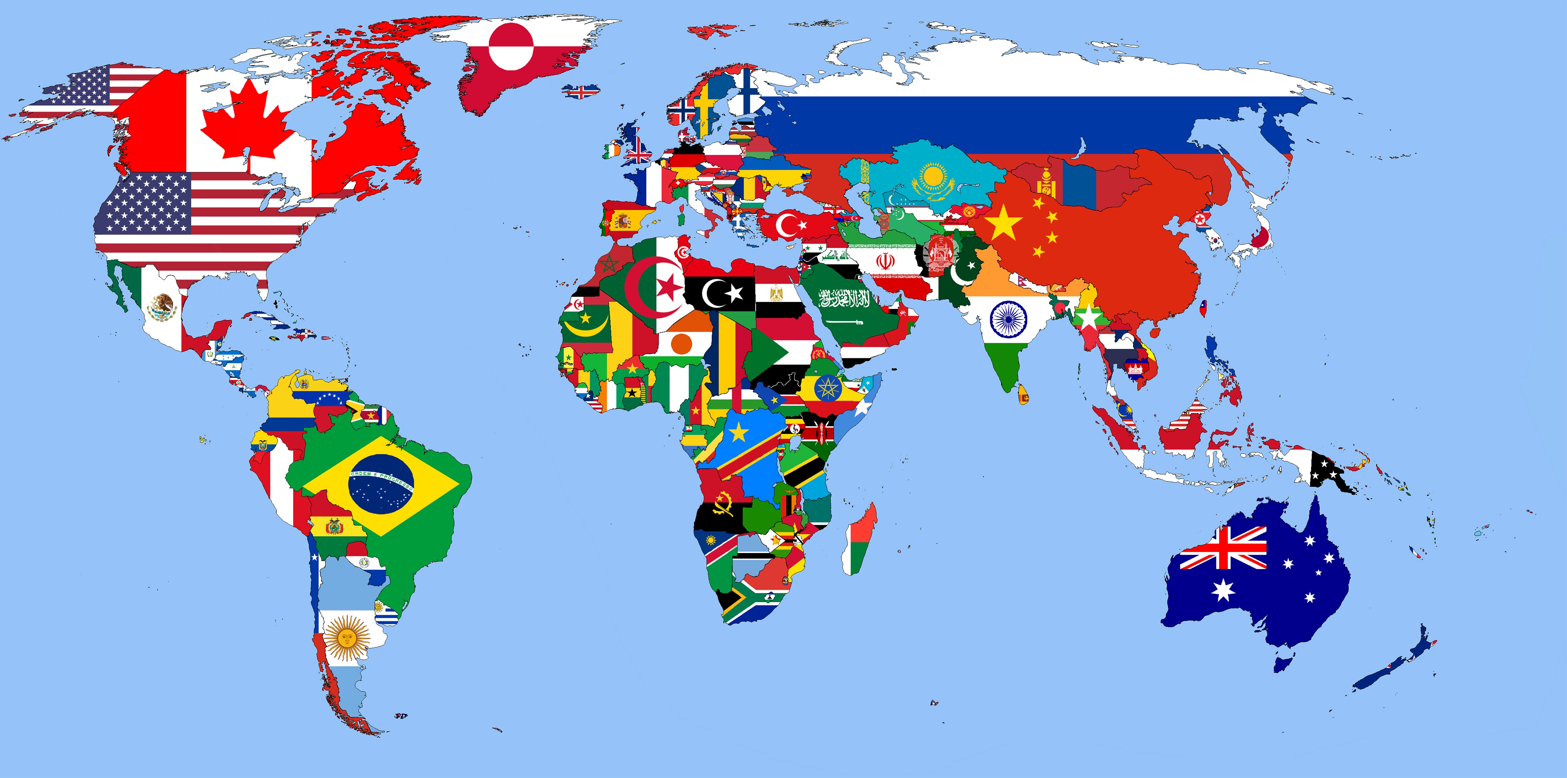 World flag map with countries