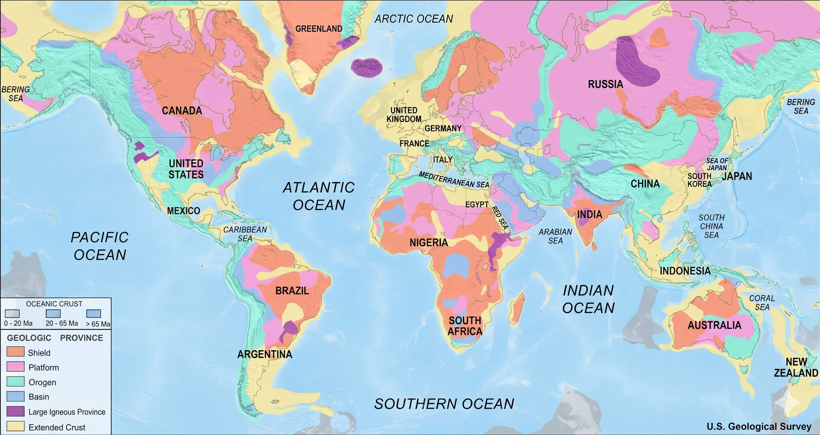 World geological regions map