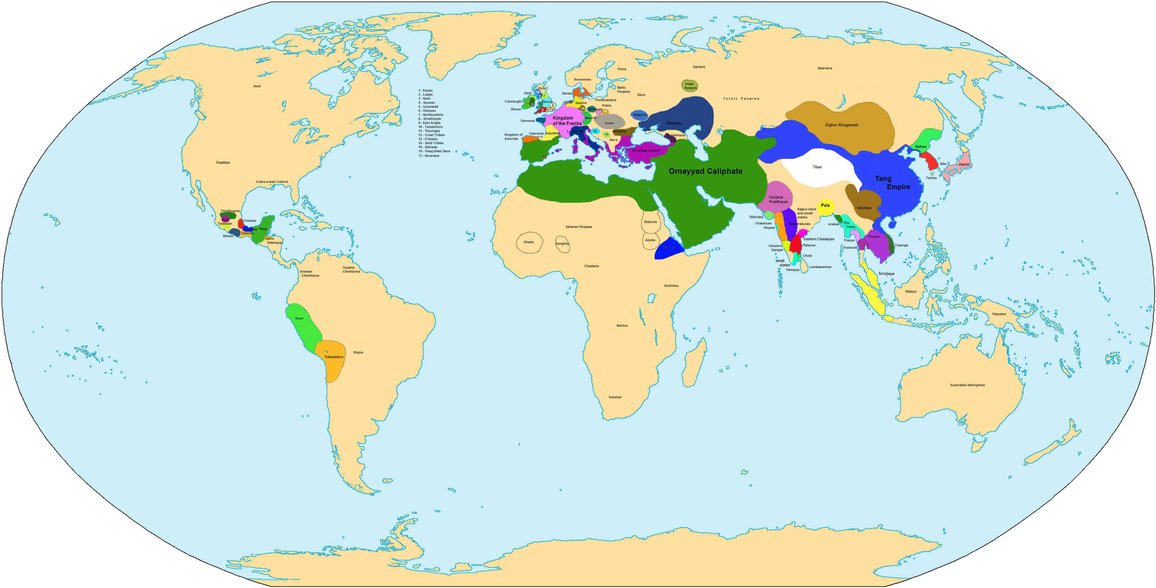 World historical map in 750