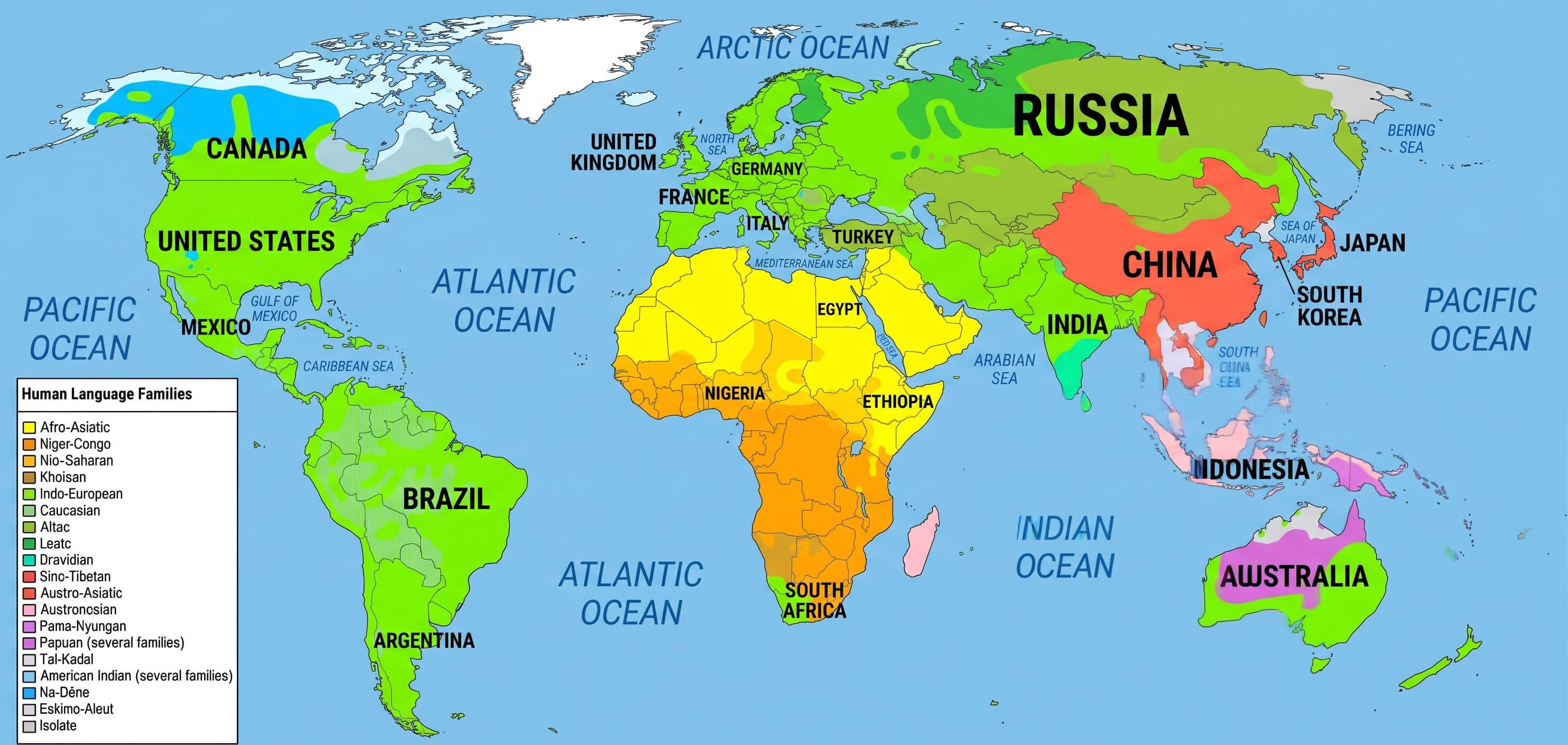 World languages distribution map