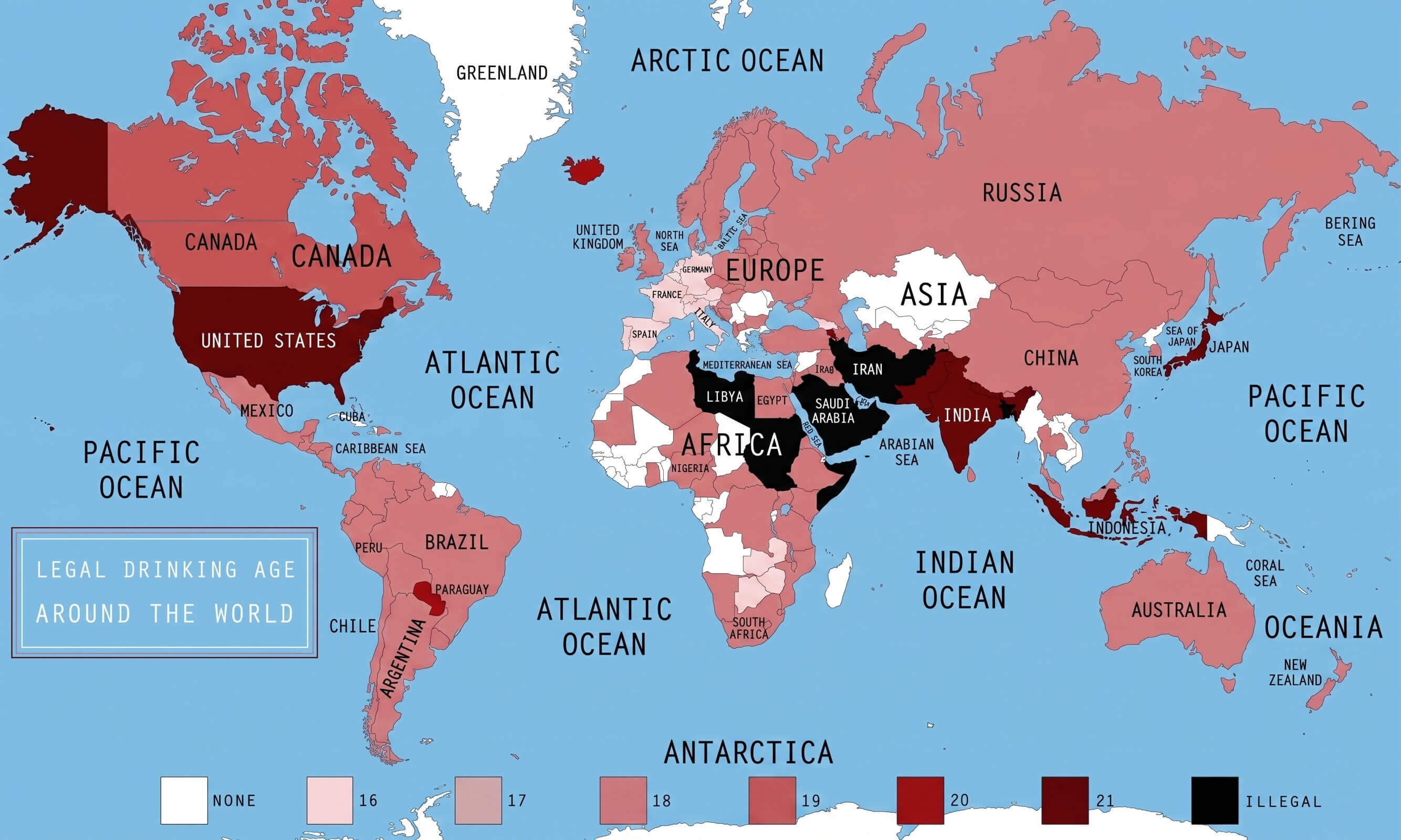 World legal drinking age map