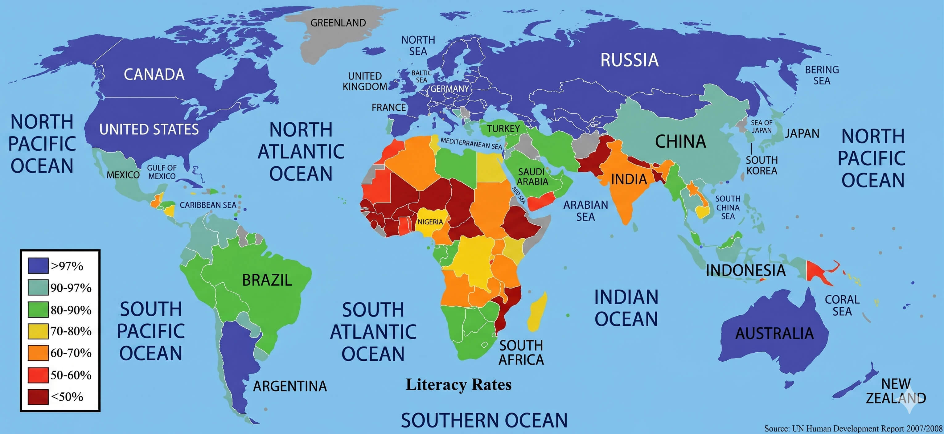 World literacy rate map