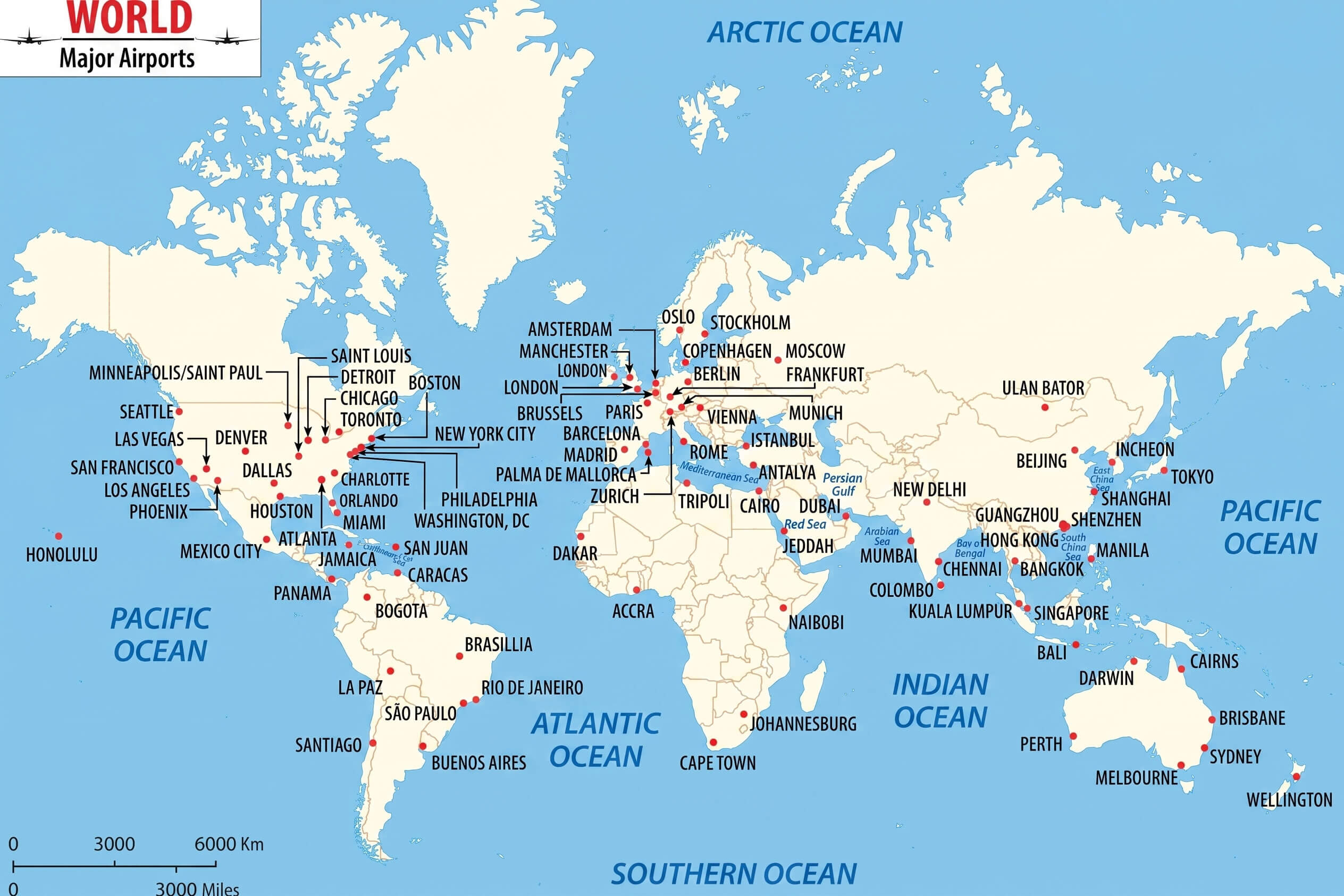 World major airports map