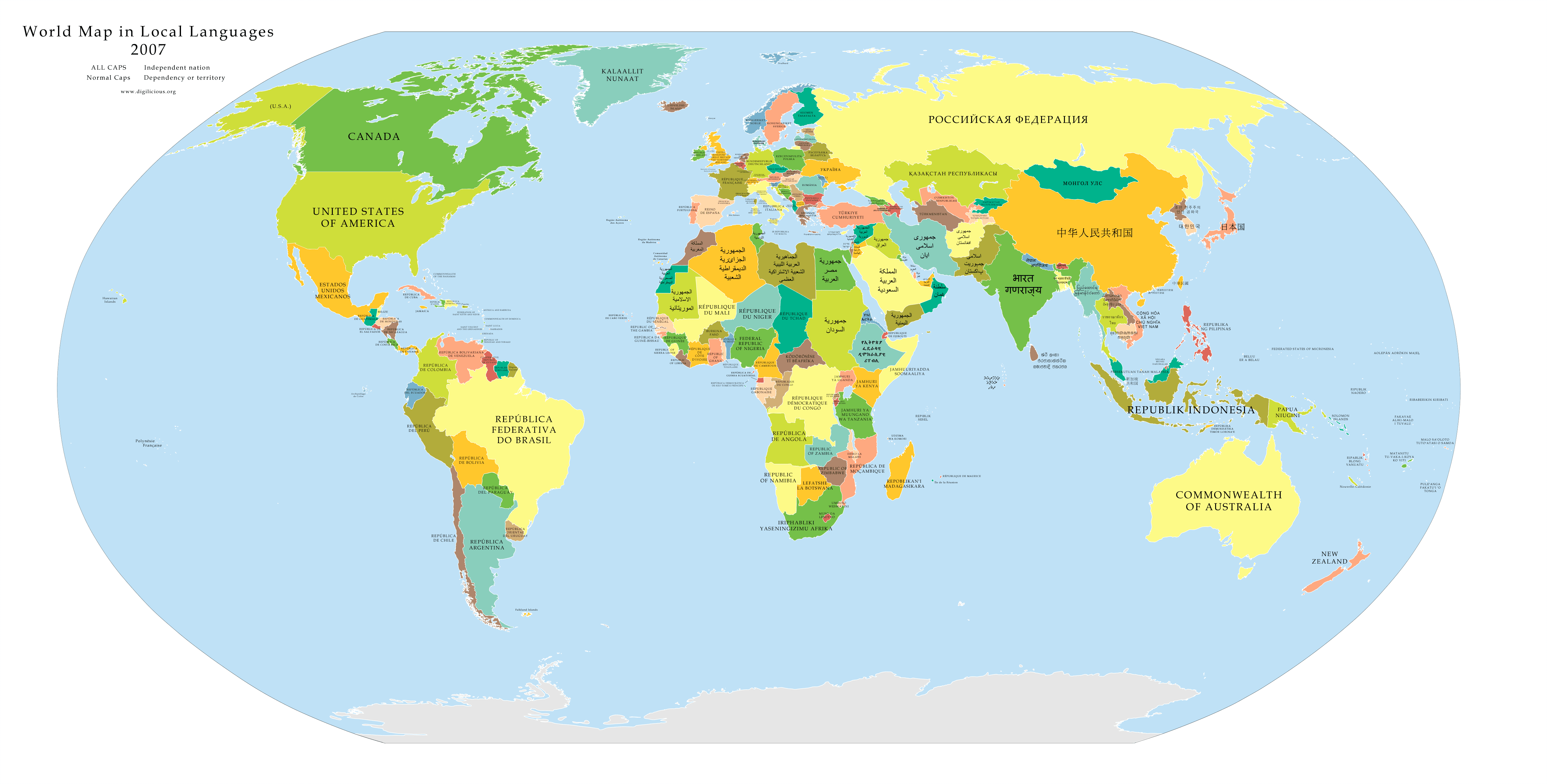 World map in local languages