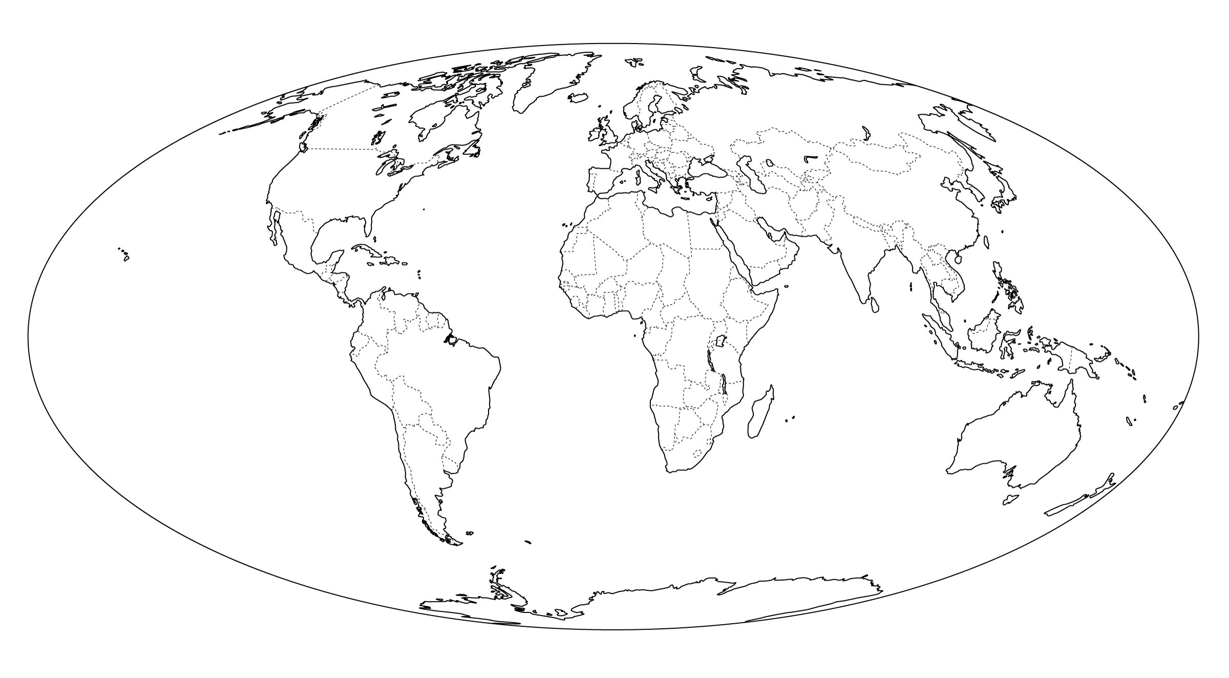 World map outline drawing