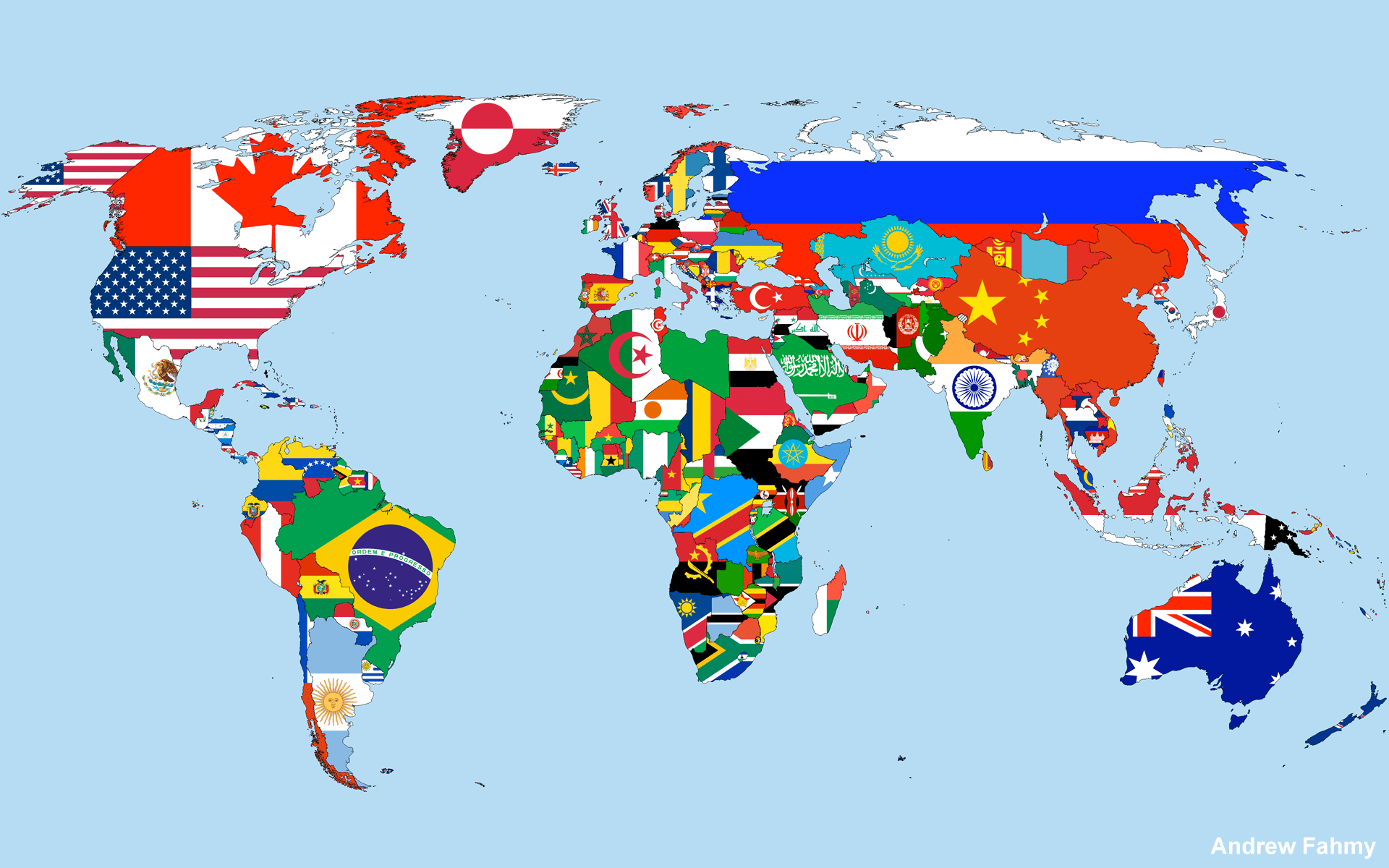 World map with country flags