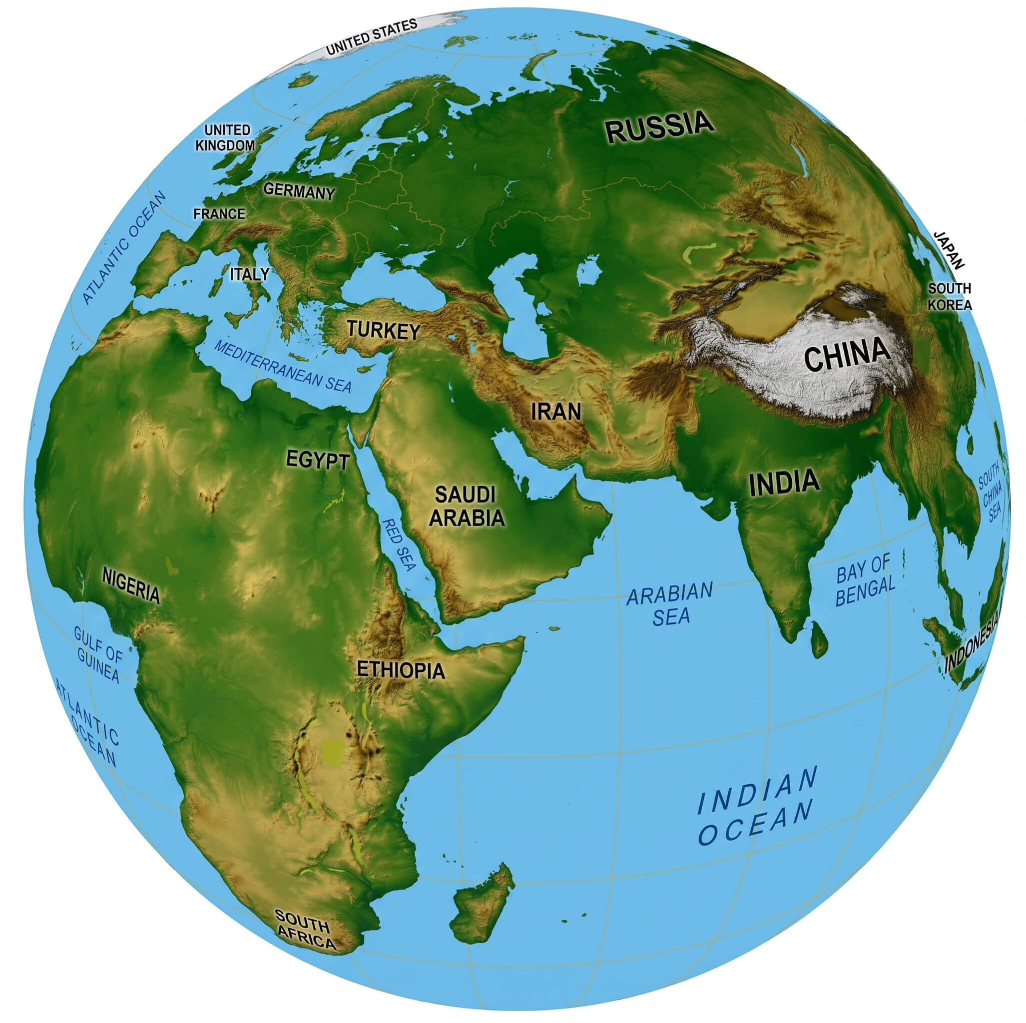 World map with Middle East