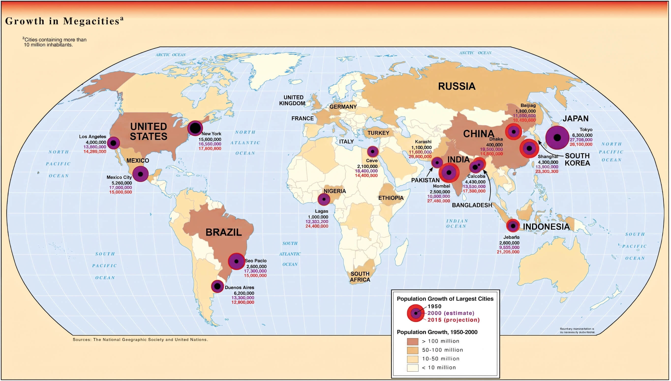 World mega cities map