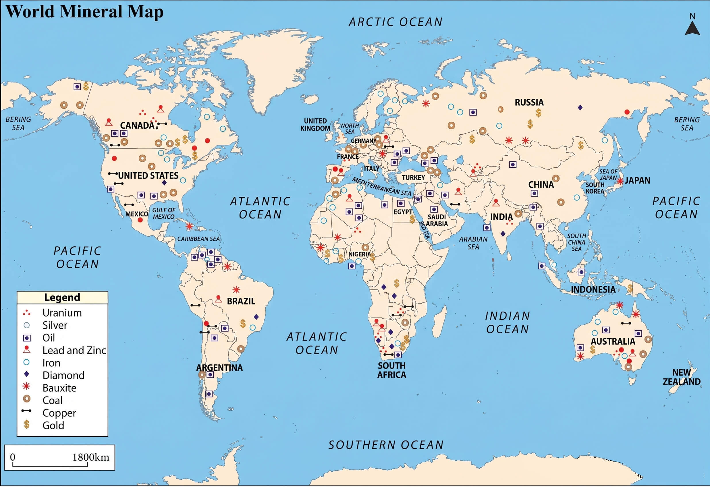 World mineral resources map