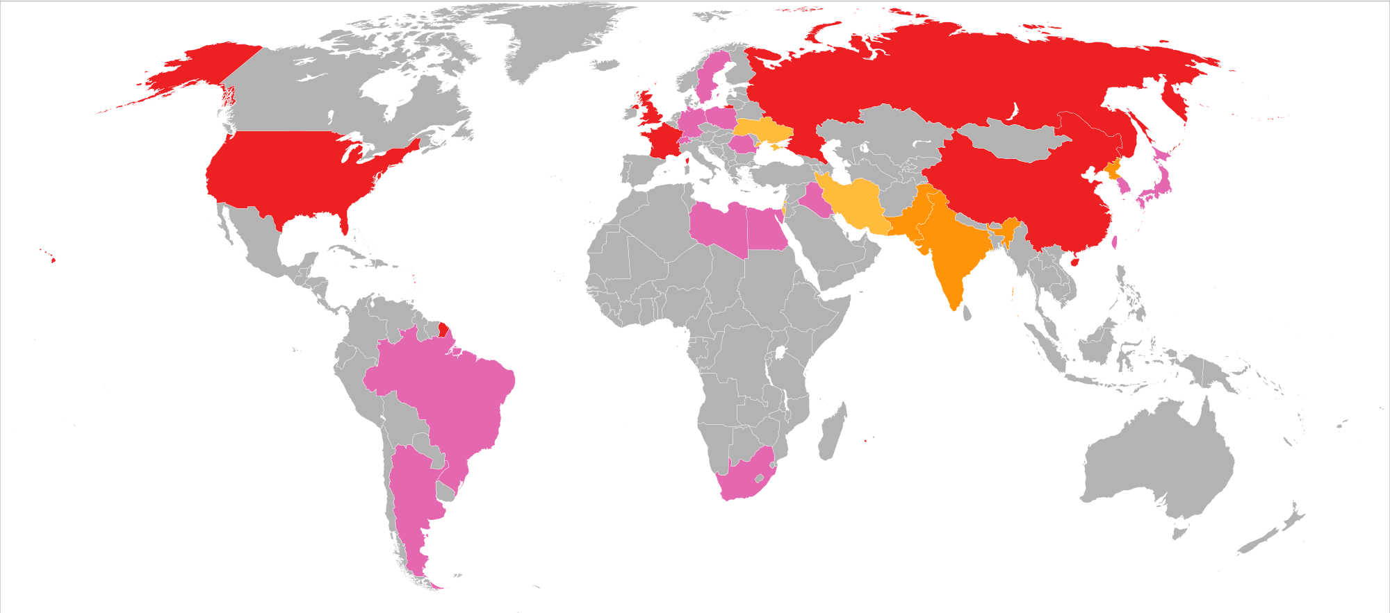 World nuclear weapons map